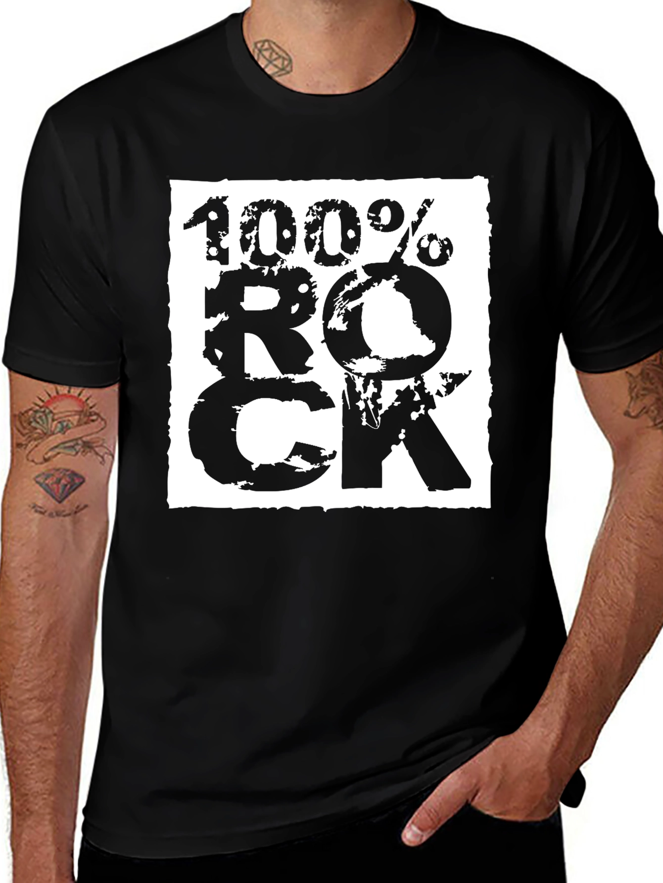 100% Rock Graphic Print Black T-Shirt