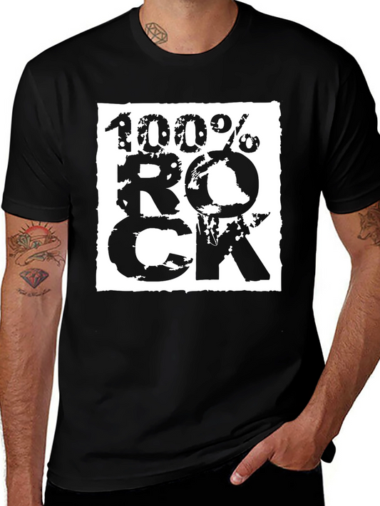 100% Rock Graphic Print Black T-Shirt