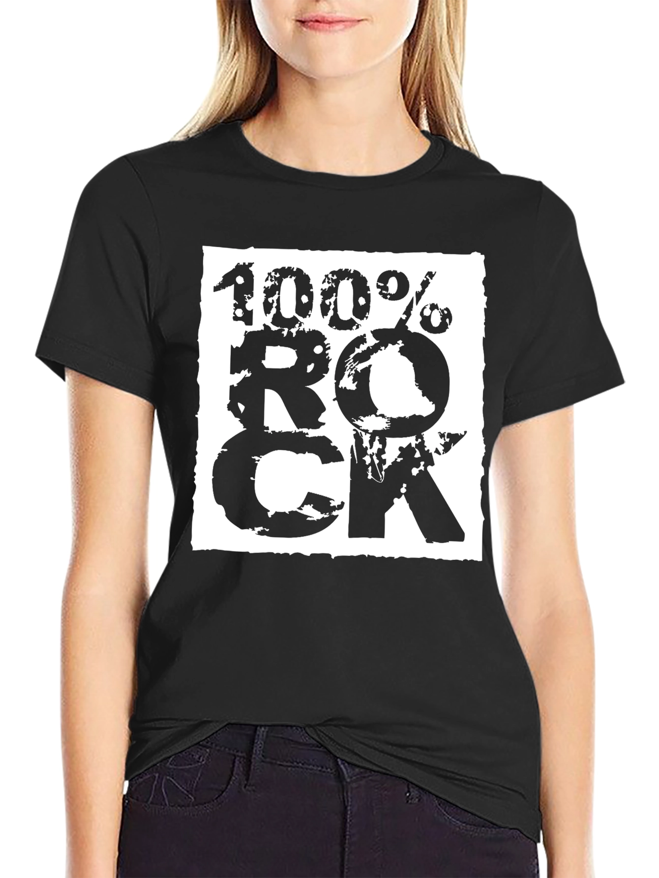 100% Rock Graphic Print Black T-Shirt
