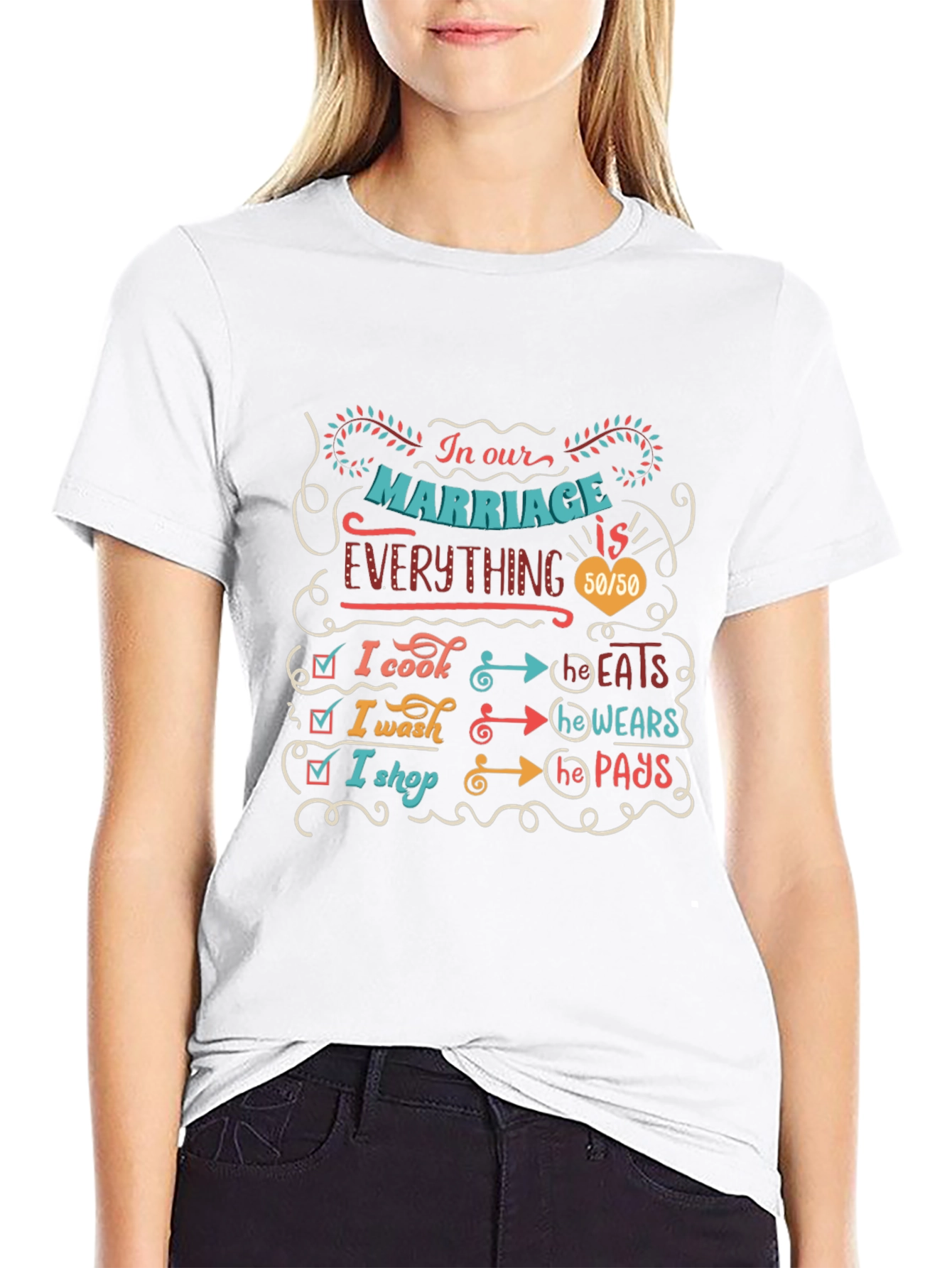 Humorous Marriage T-Shirt: Cooking Washing Shopping