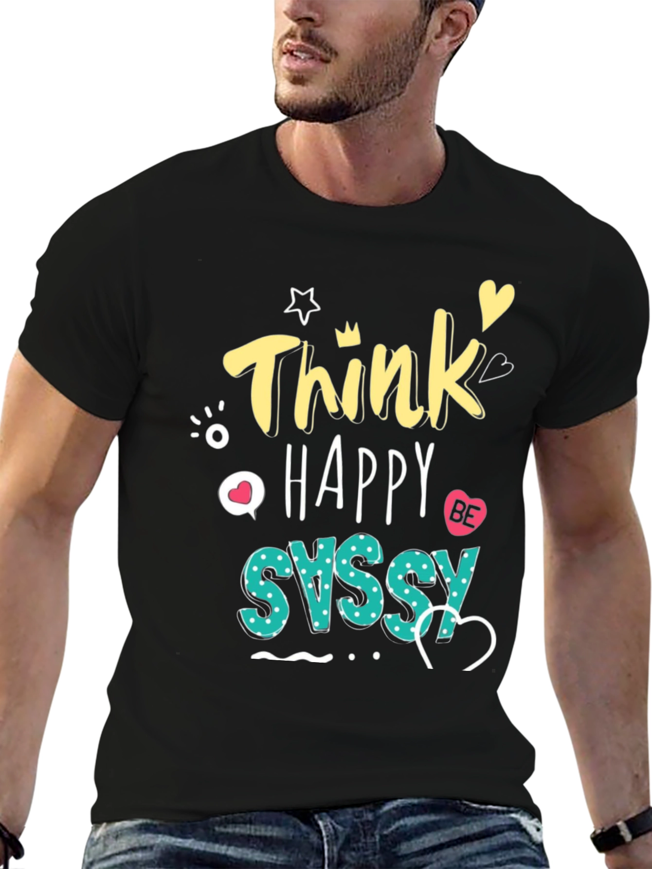 Think Happy Be Sassy Graphic Tee - Black