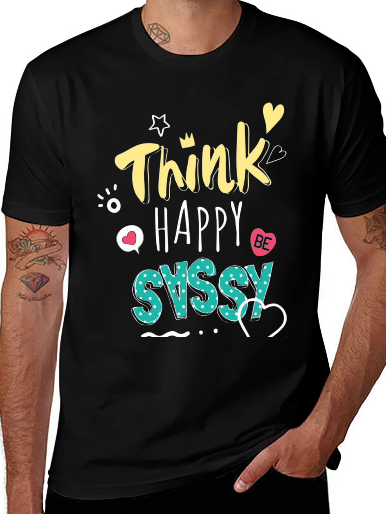 Think Happy Be Sassy Graphic Tee - Black