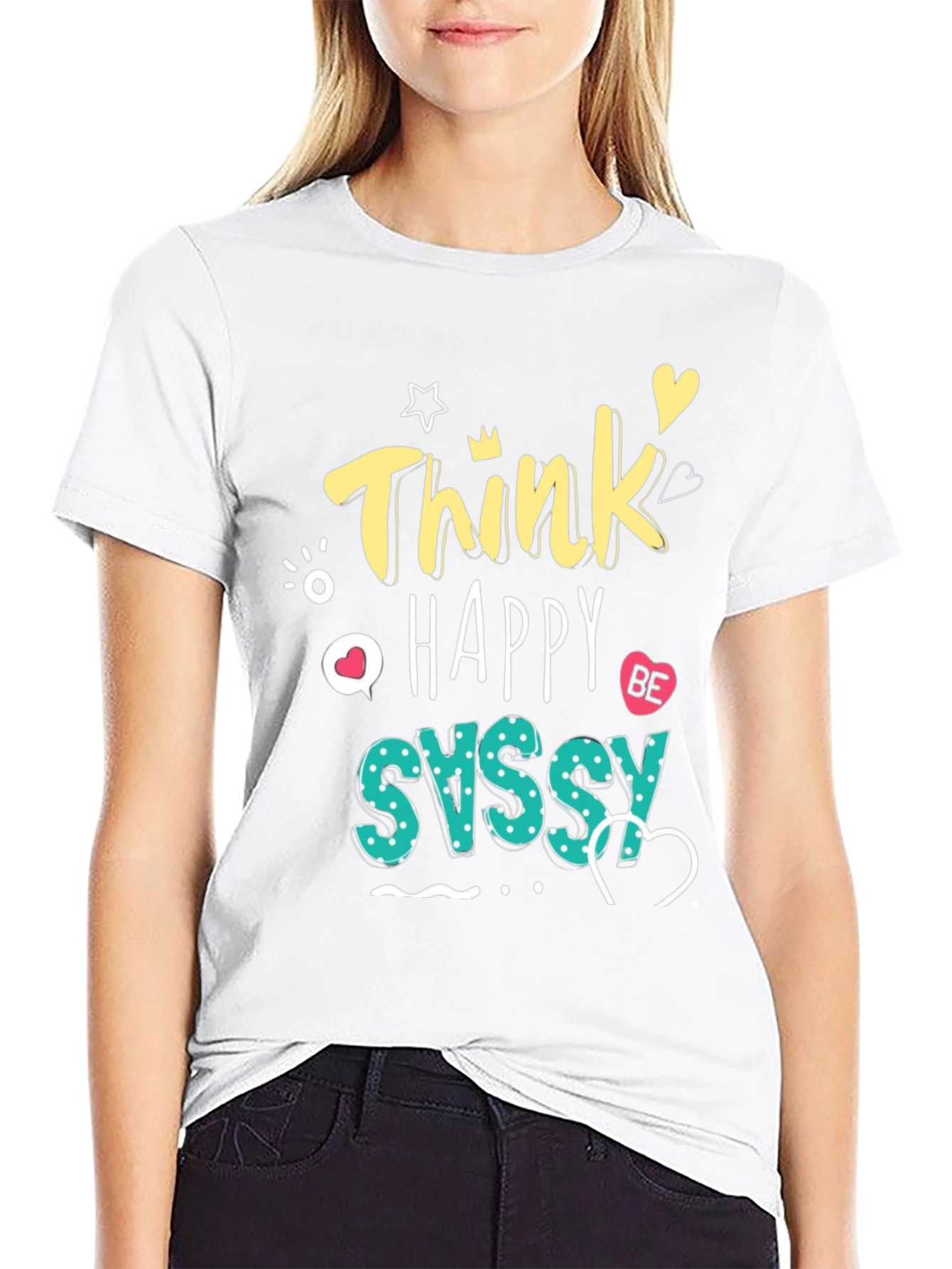 Think Happy Be Sassy Graphic Tee - Black