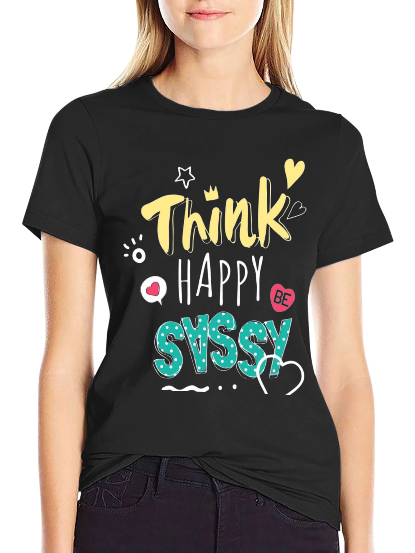 Think Happy Be Sassy Graphic Tee - Black