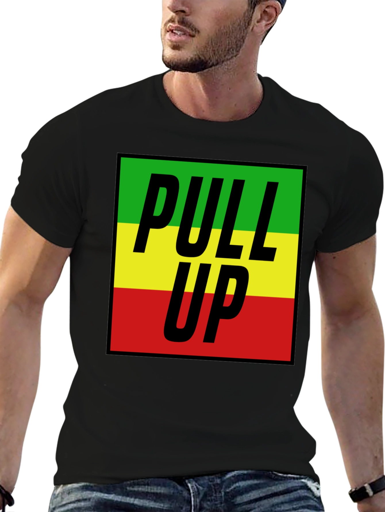 Rasta Pull Up T-Shirt - Black Tee