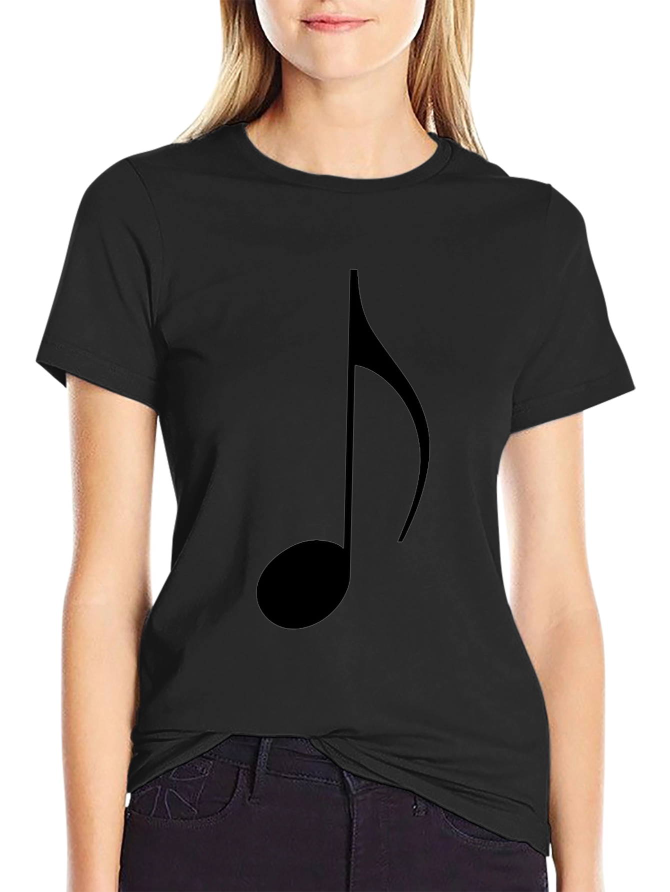 Music Note Graphic Tee - Black Cotton T-Shirt