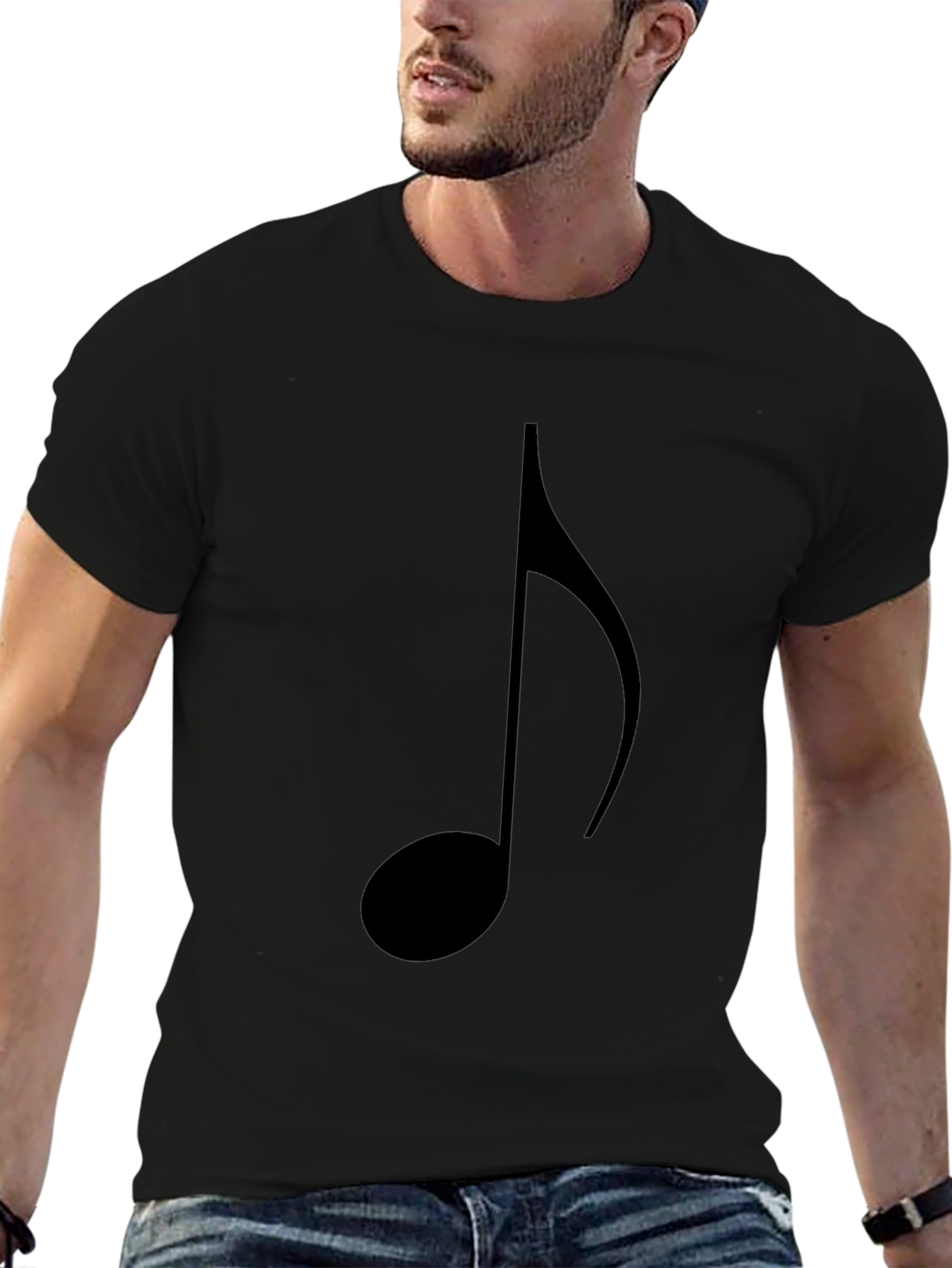 Music Note Graphic Tee - Black Cotton T-Shirt