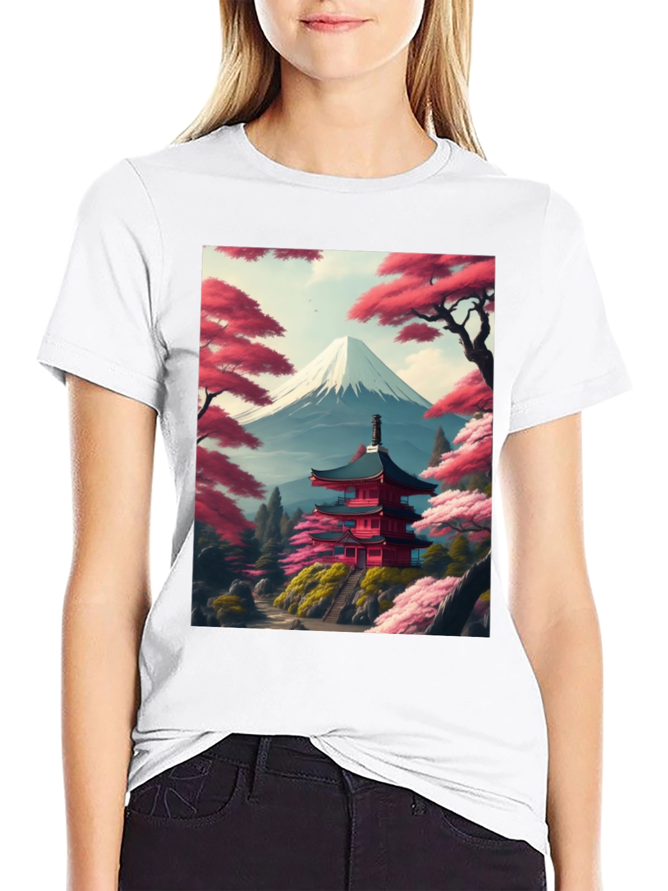 Japanese Temple & Mt. Fuji Graphic Tee