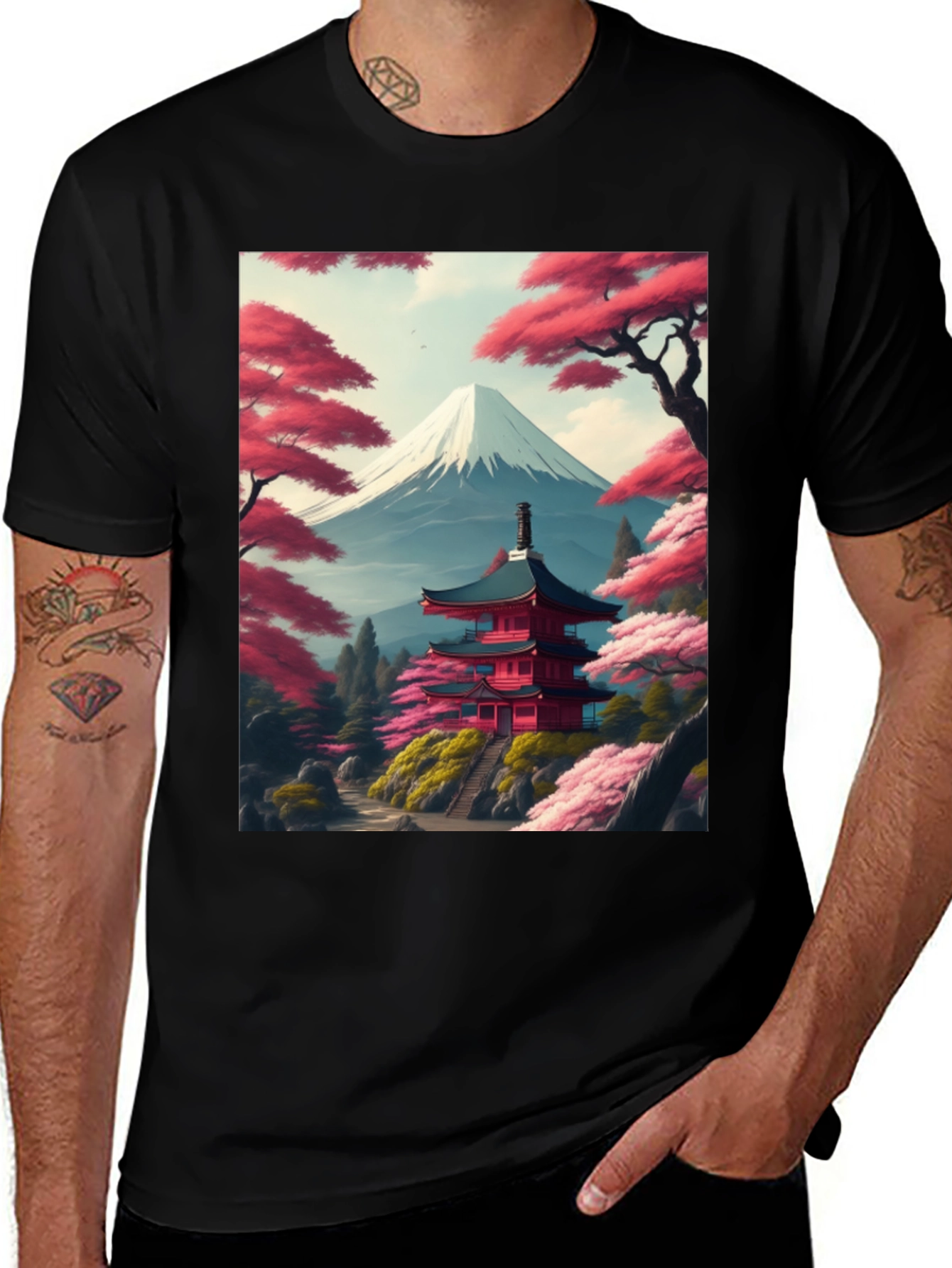 Japanese Temple & Mt. Fuji Graphic Tee