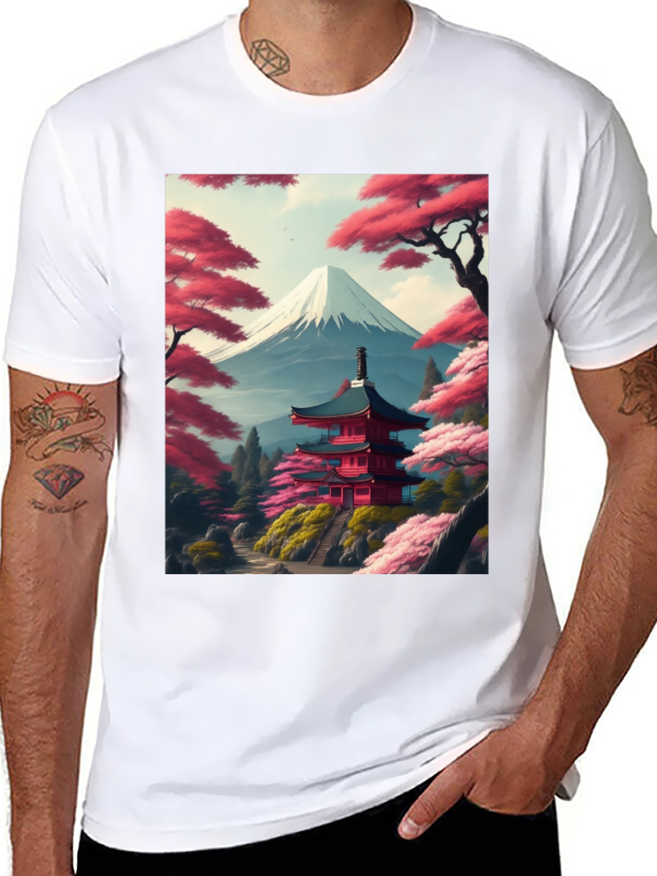 Japanese Temple & Mt. Fuji Graphic Tee