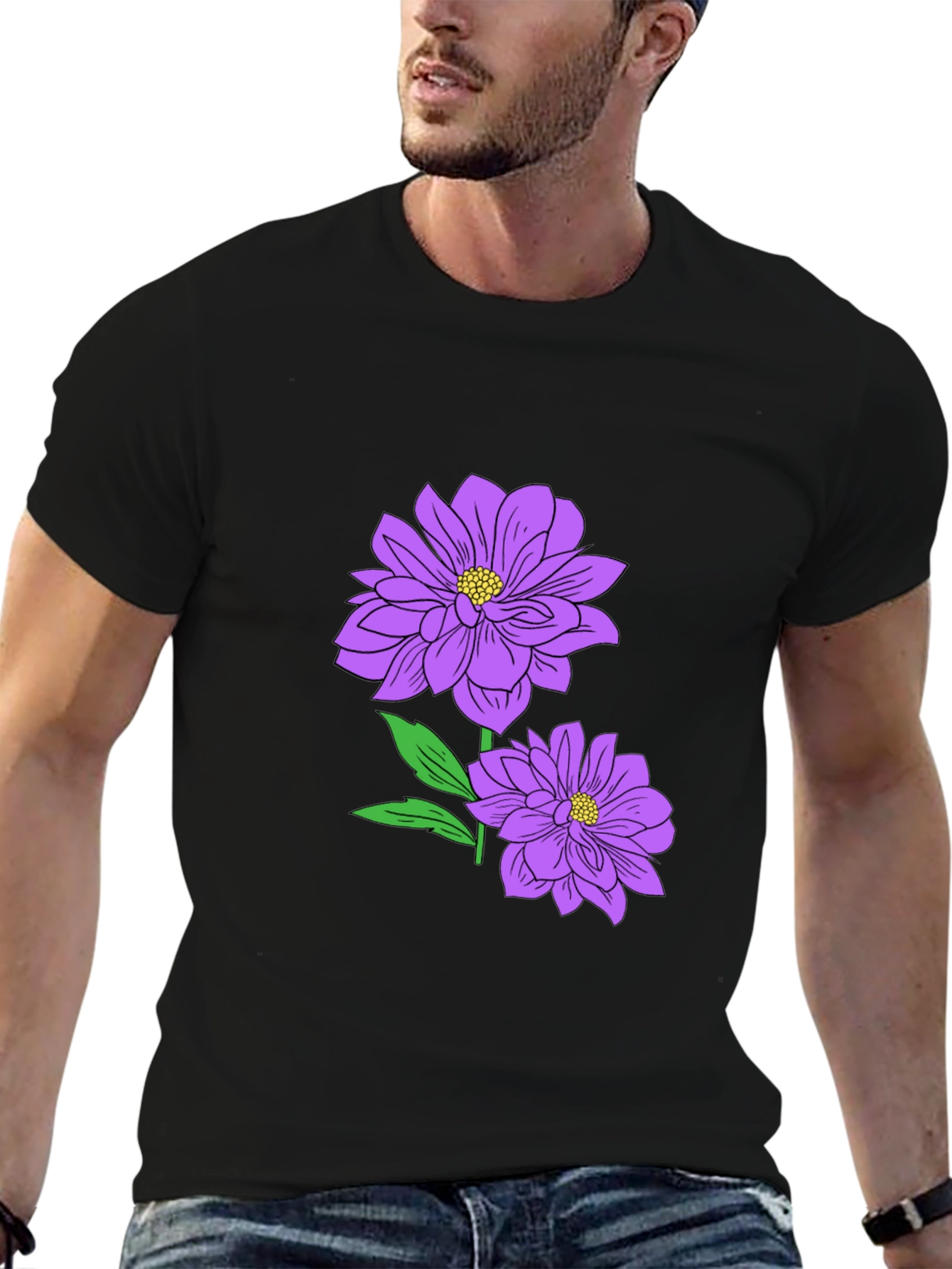 Floral Print T-Shirt - Purple Flowers