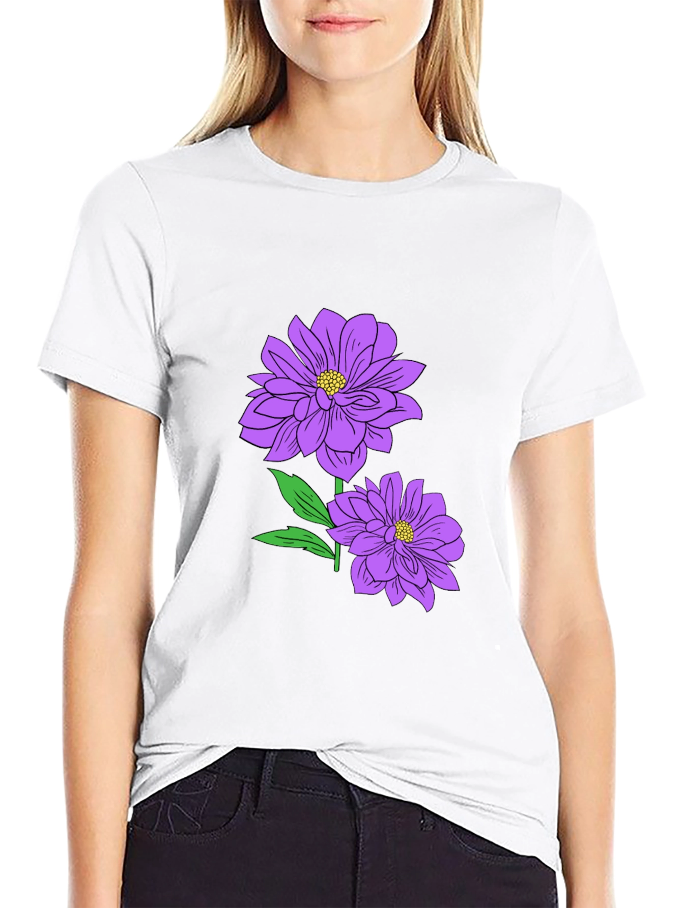 Floral Print T-Shirt - Purple Flowers