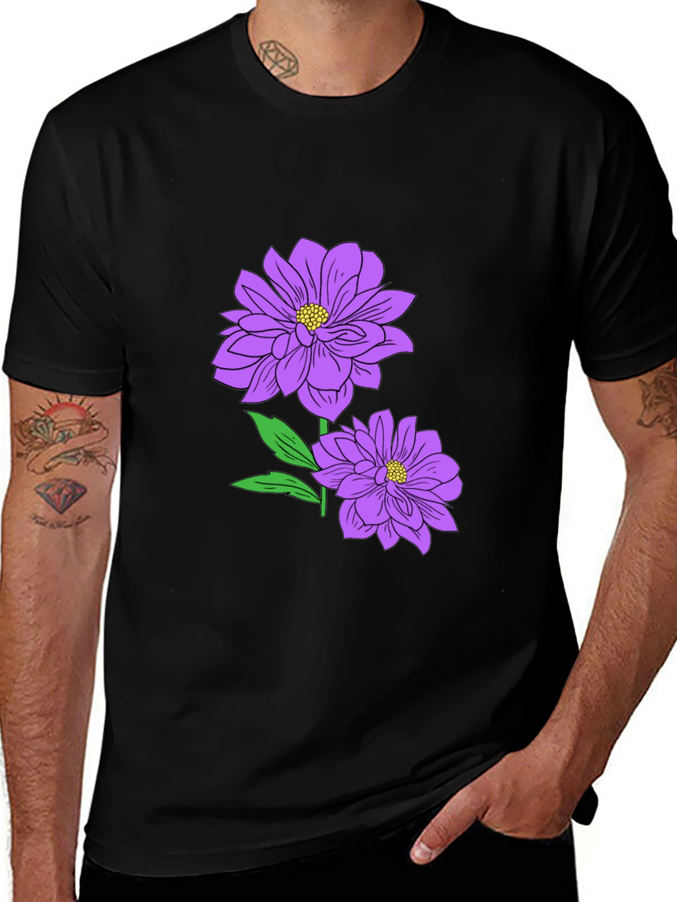 Floral Print T-Shirt - Purple Flowers