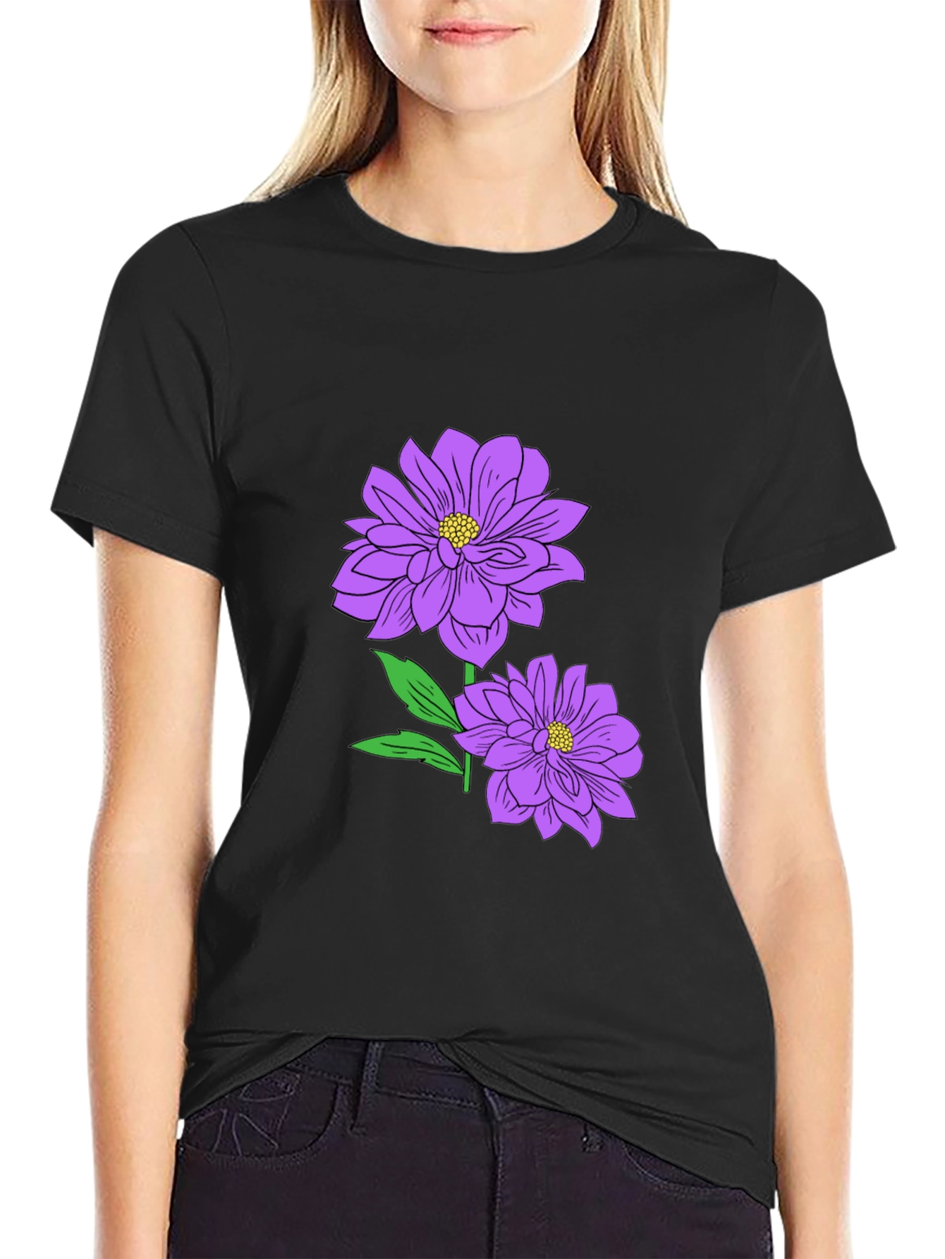 Floral Print T-Shirt - Purple Flowers