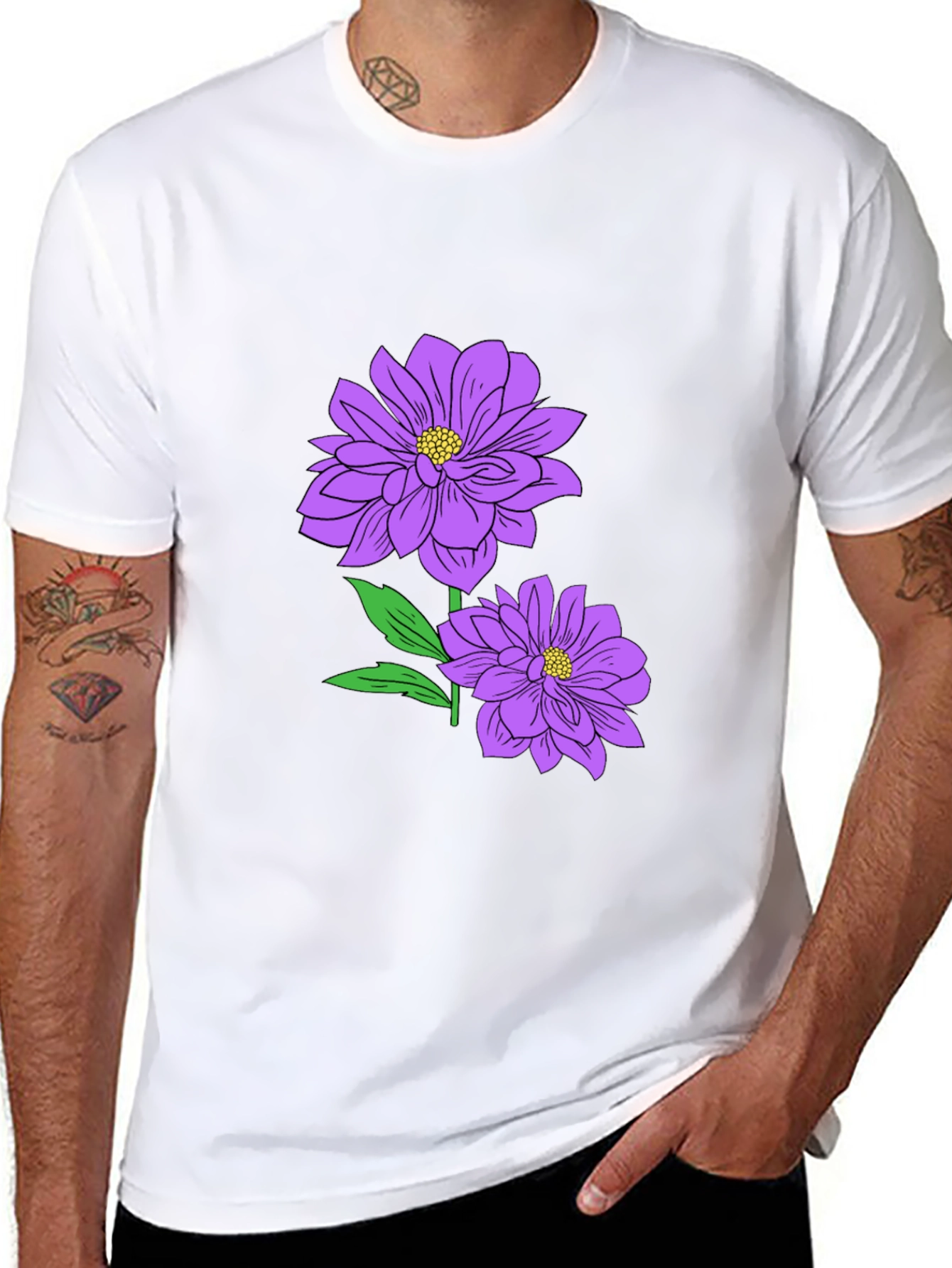 Floral Print T-Shirt - Purple Flowers