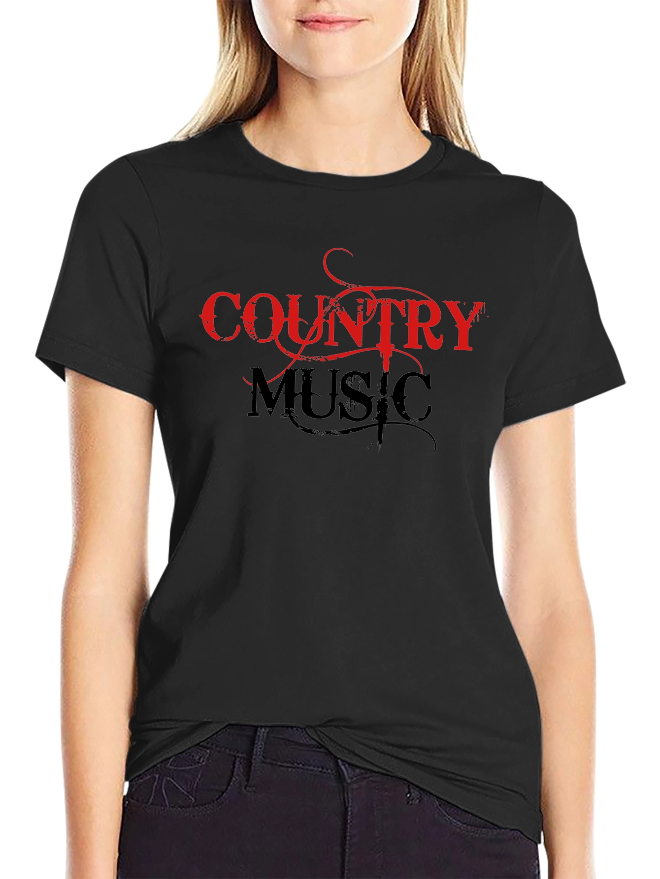 Country Music Graphic Tee - Black Cotton Shirt