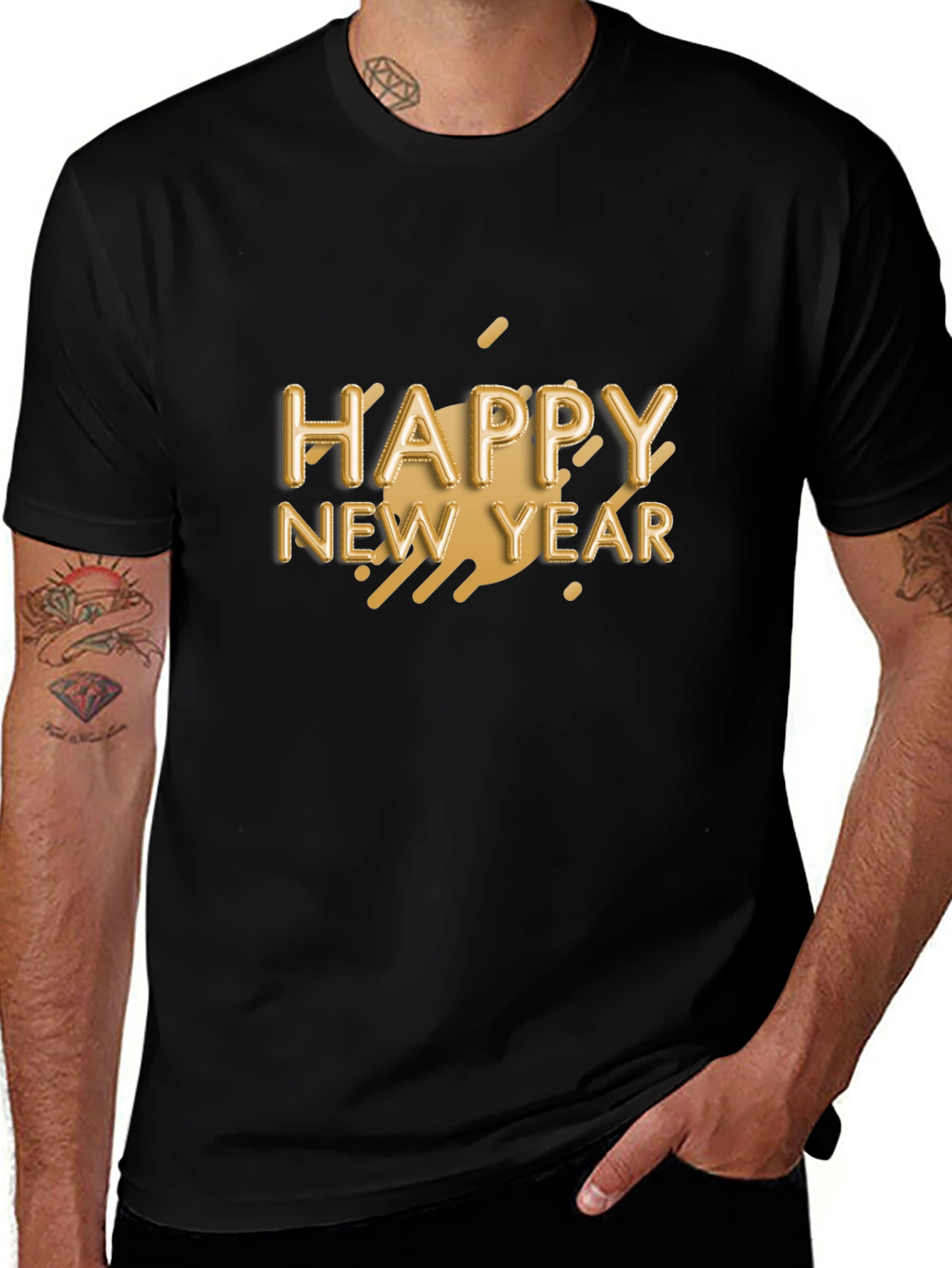 Happy New Year Graphic Black T-Shirt