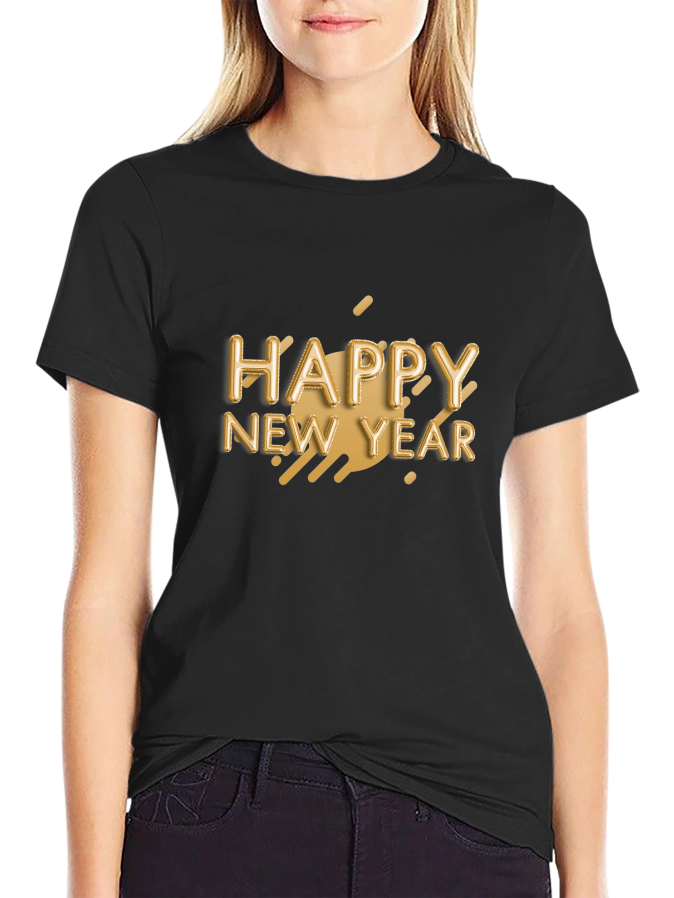 Happy New Year Graphic Black T-Shirt