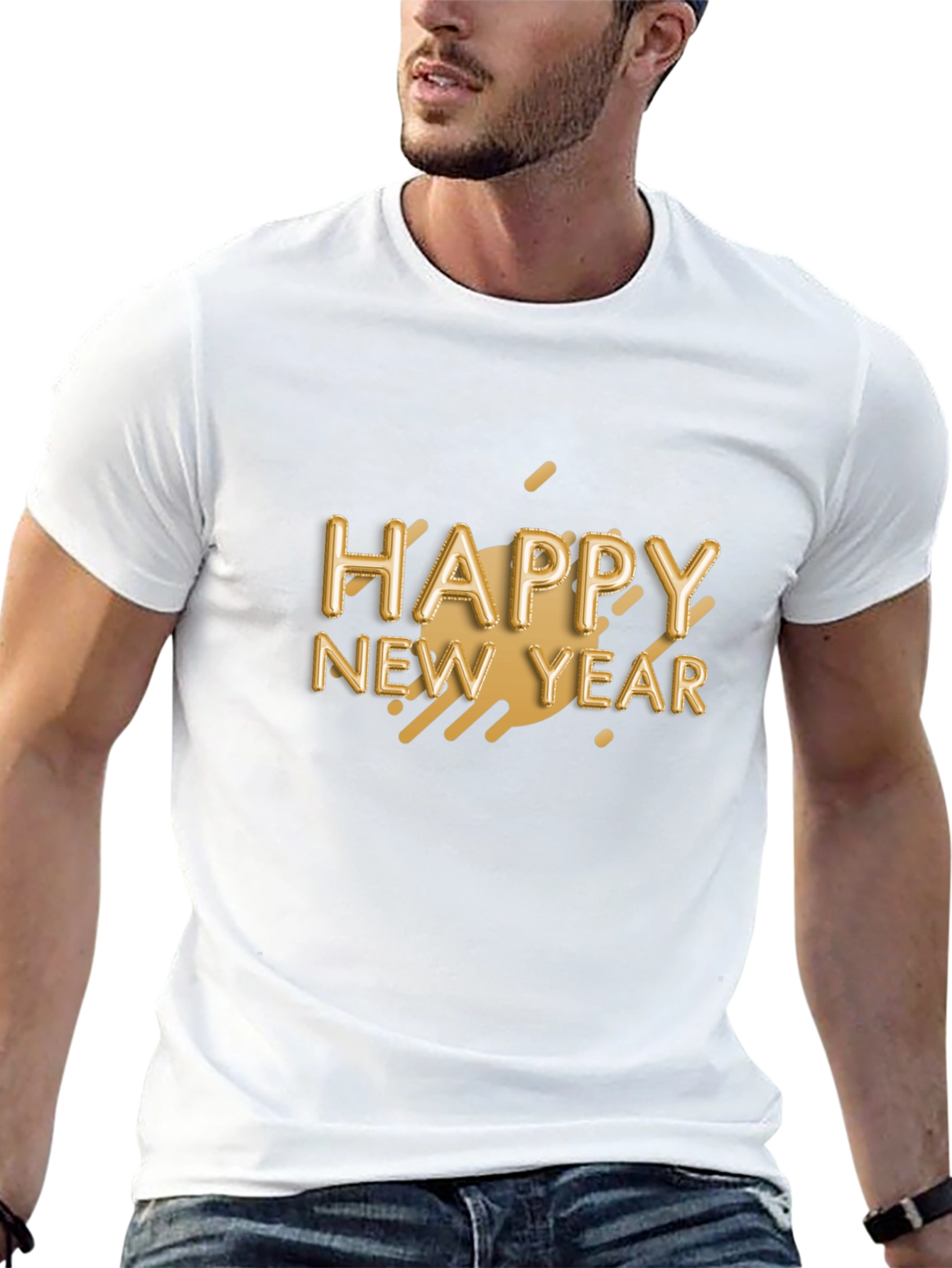 Happy New Year Graphic Black T-Shirt