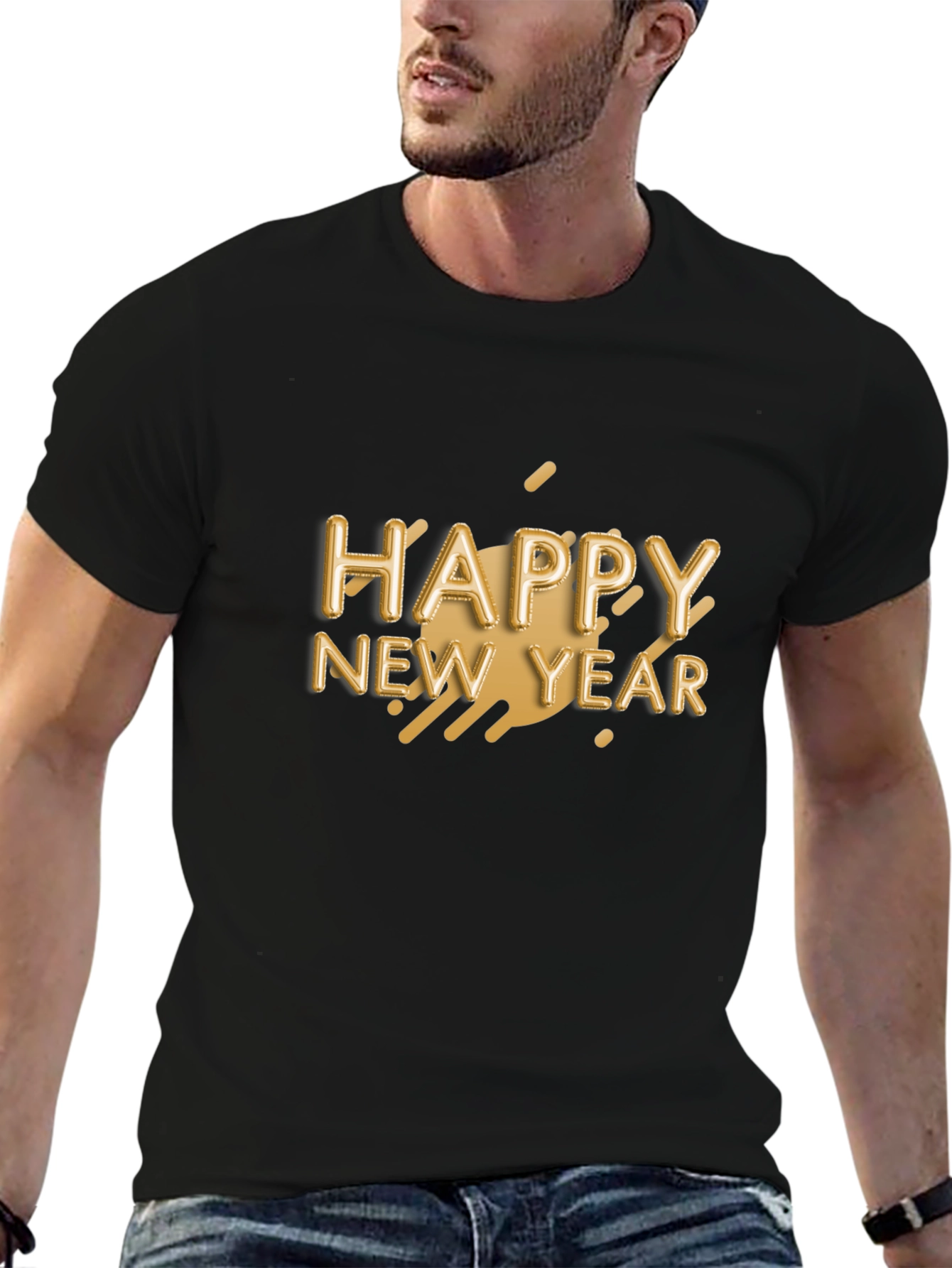 Happy New Year Graphic Black T-Shirt