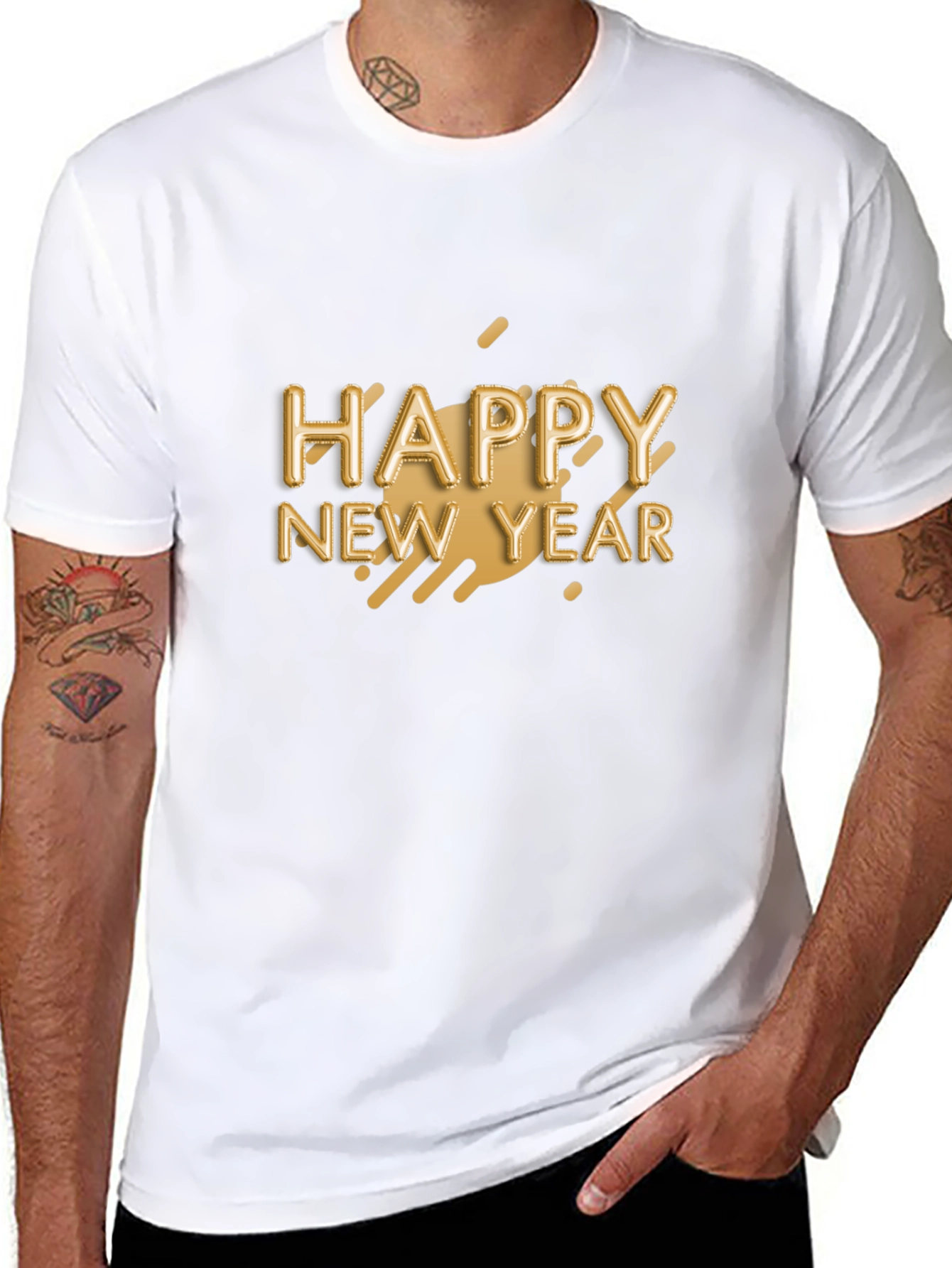Happy New Year Graphic Black T-Shirt