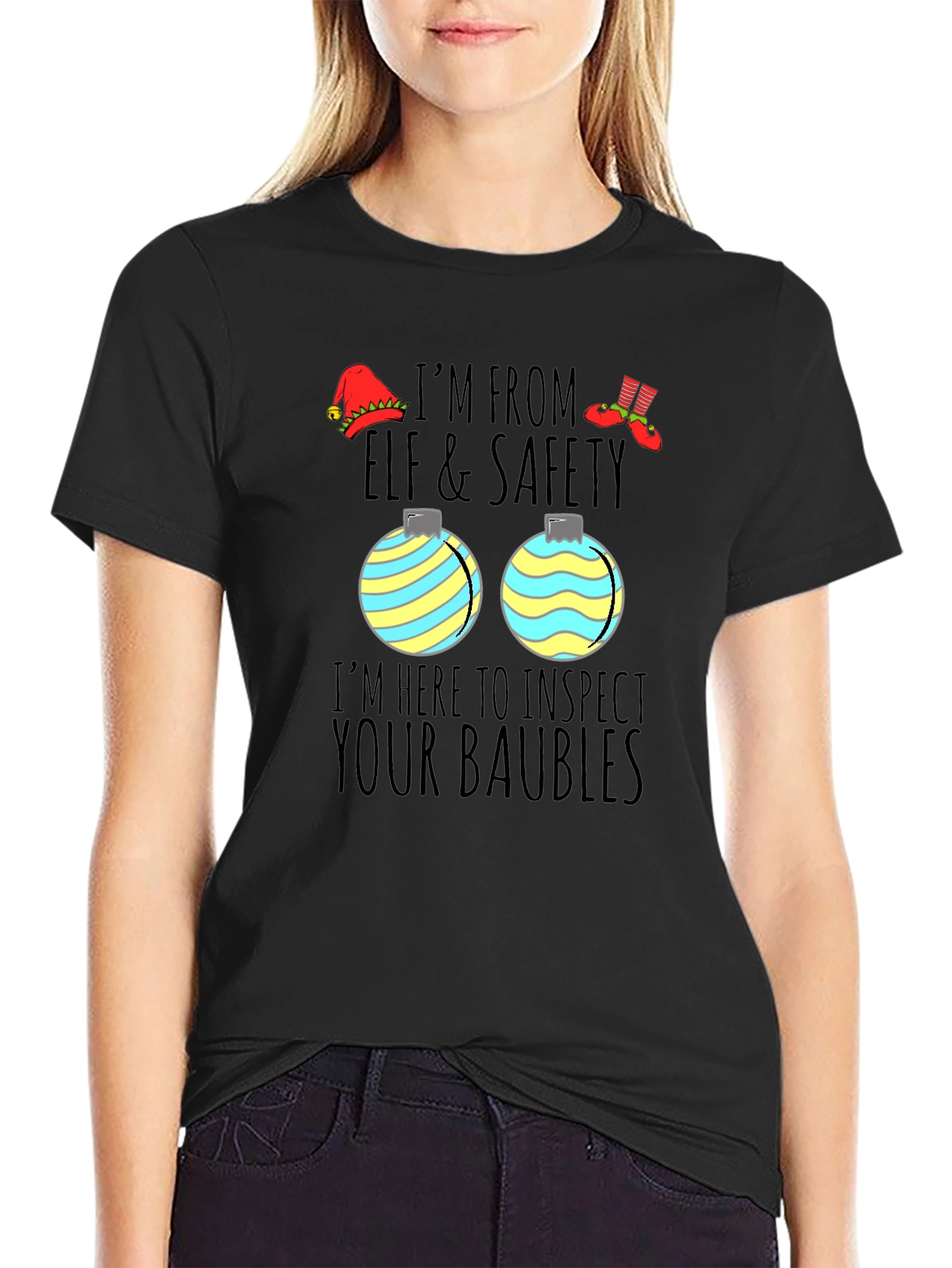 Elf & Safety Baubles Humor Graphic Tee