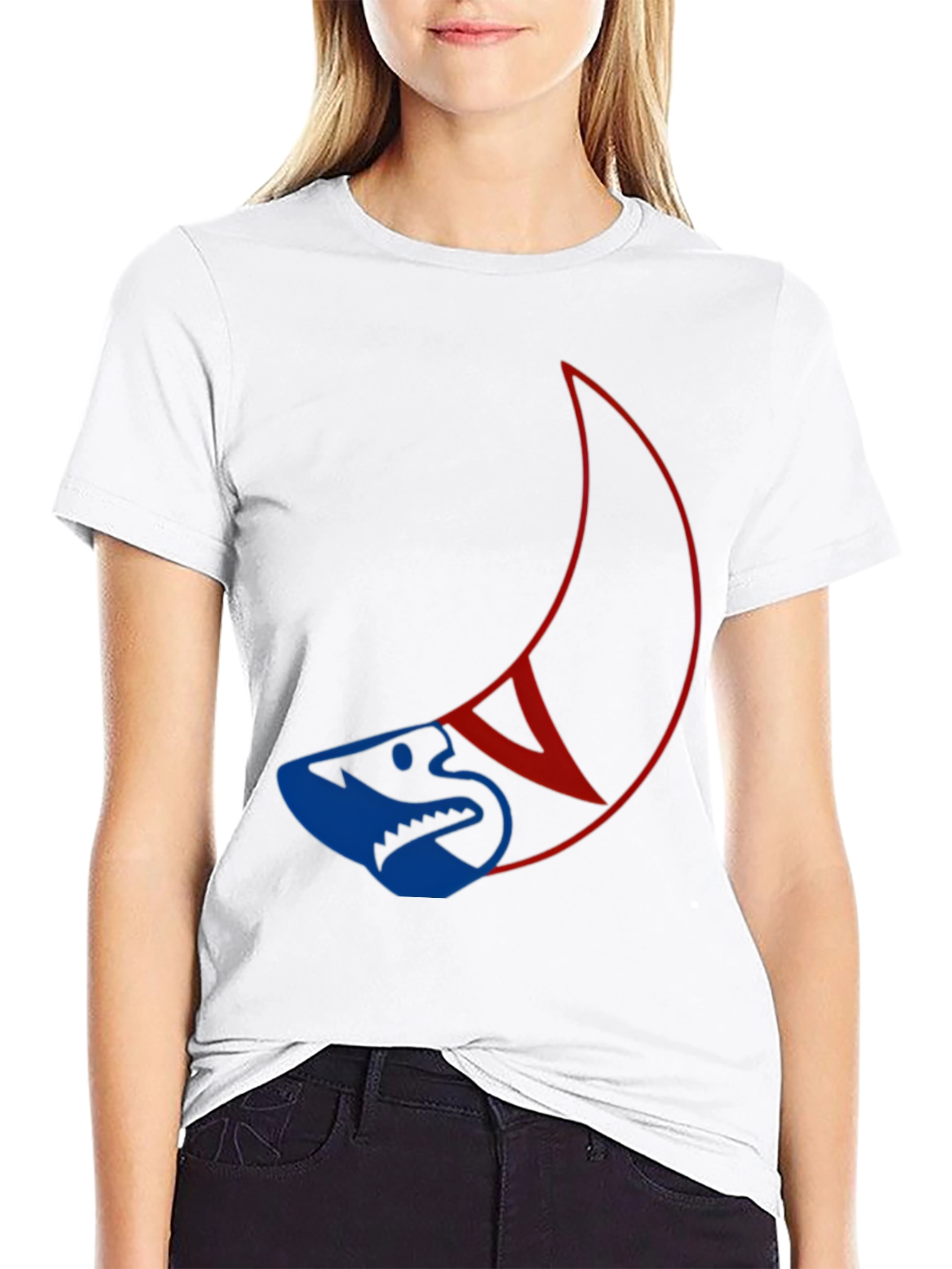 Unique Shark and Crescent Graphic T-Shirt