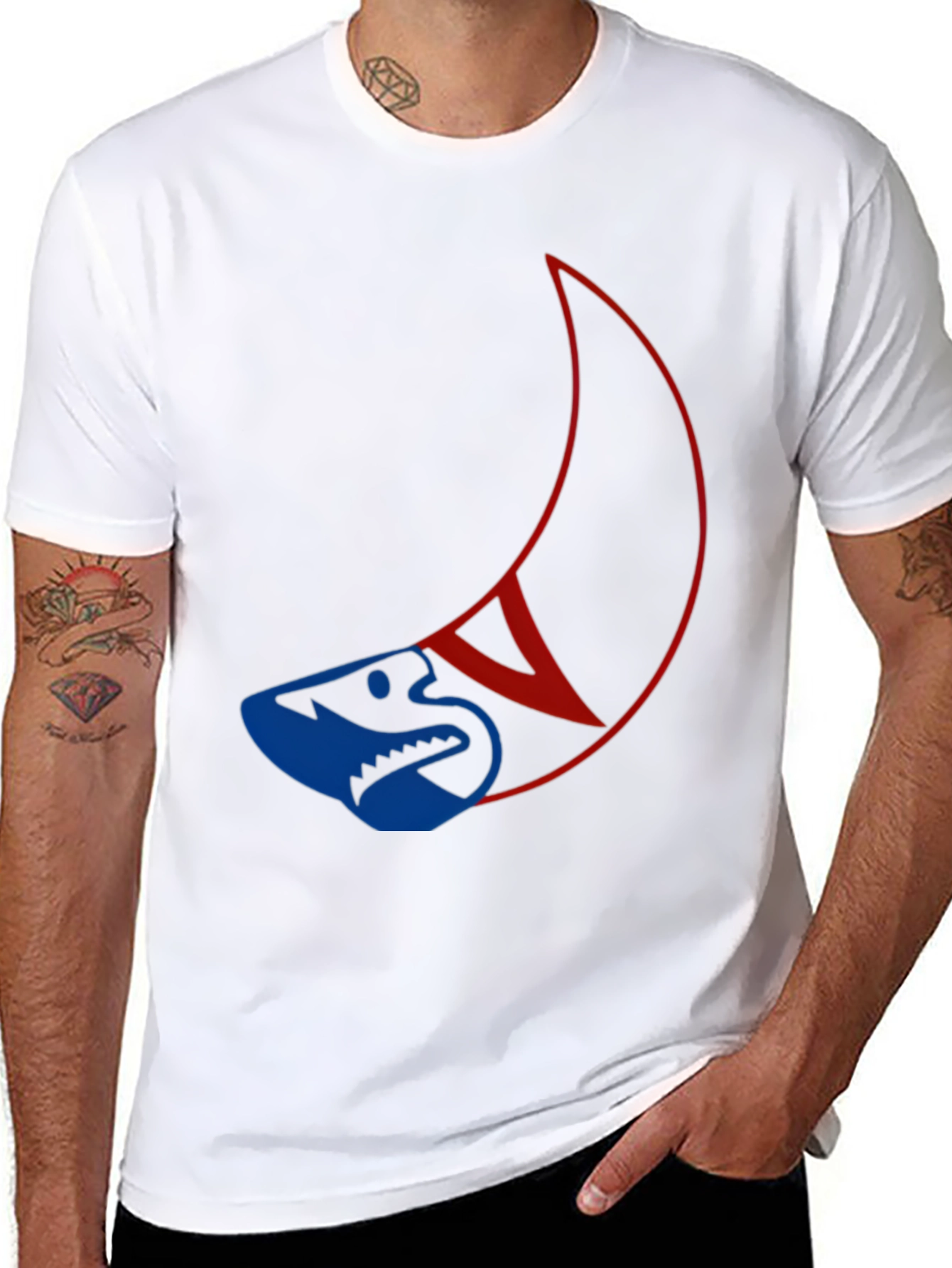 Unique Shark and Crescent Graphic T-Shirt