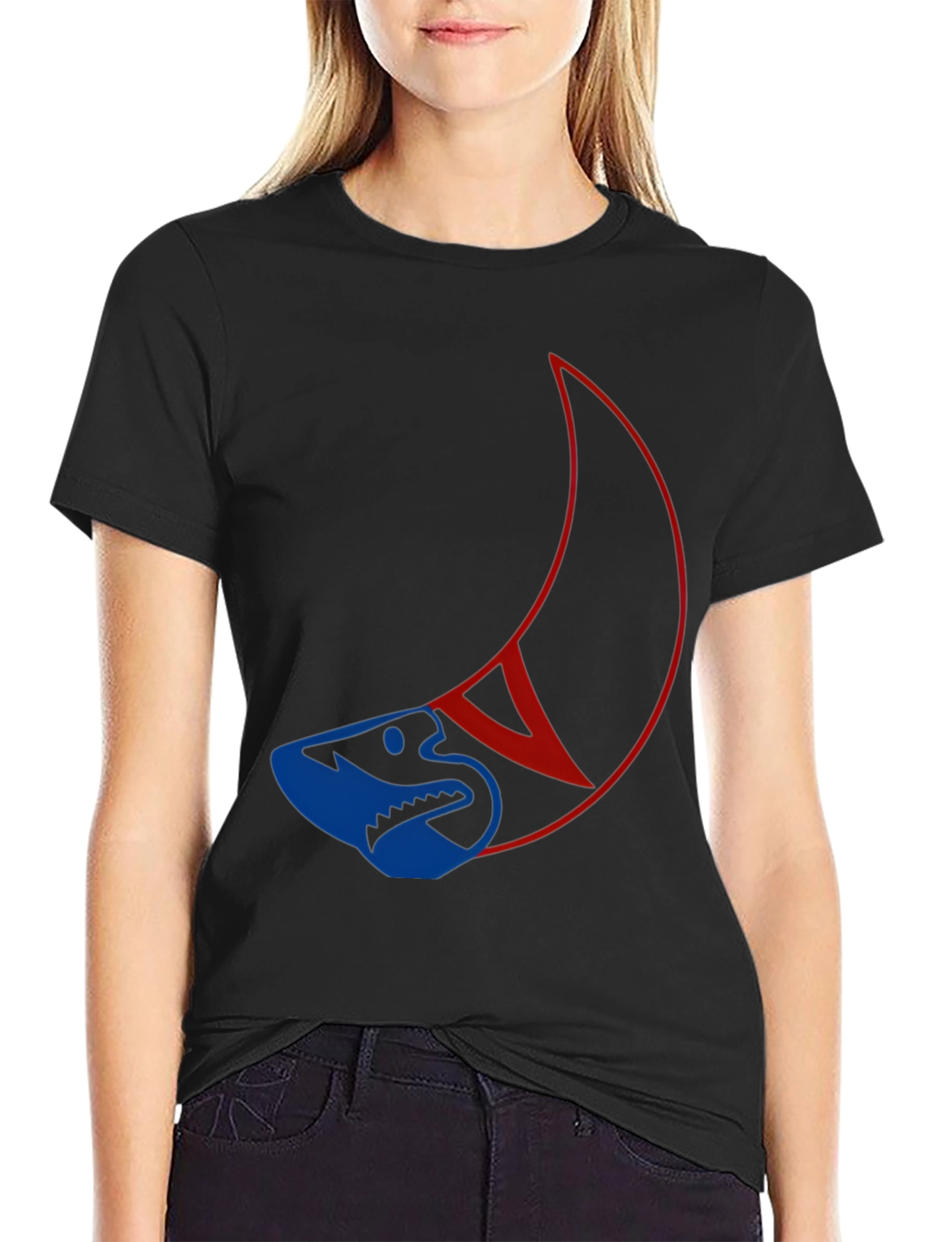Unique Shark and Crescent Graphic T-Shirt