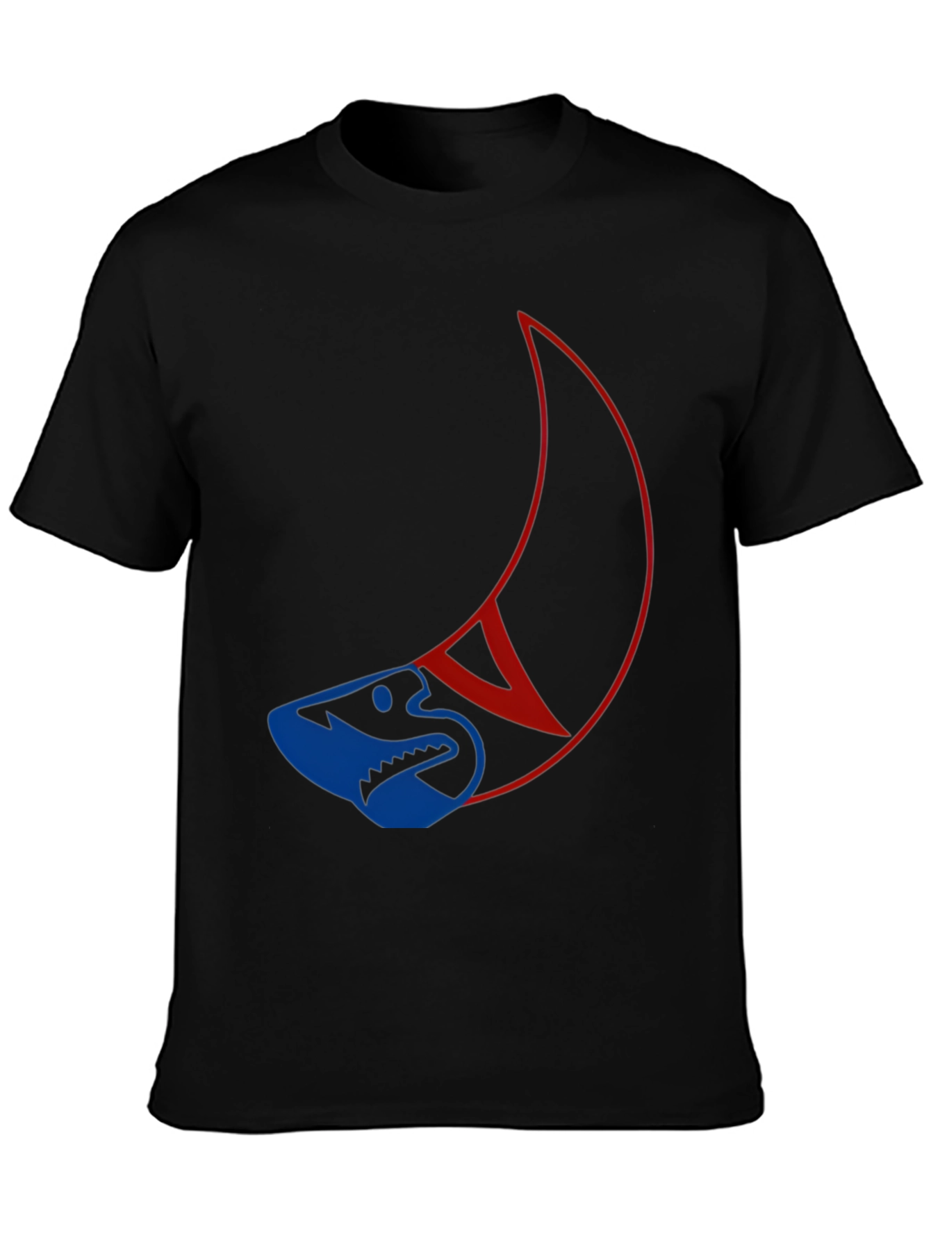Unique Shark and Crescent Graphic T-Shirt
