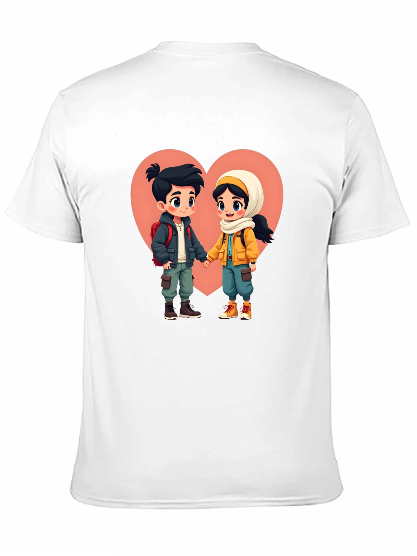 Romantic Cartoon Couple Black T-Shirt