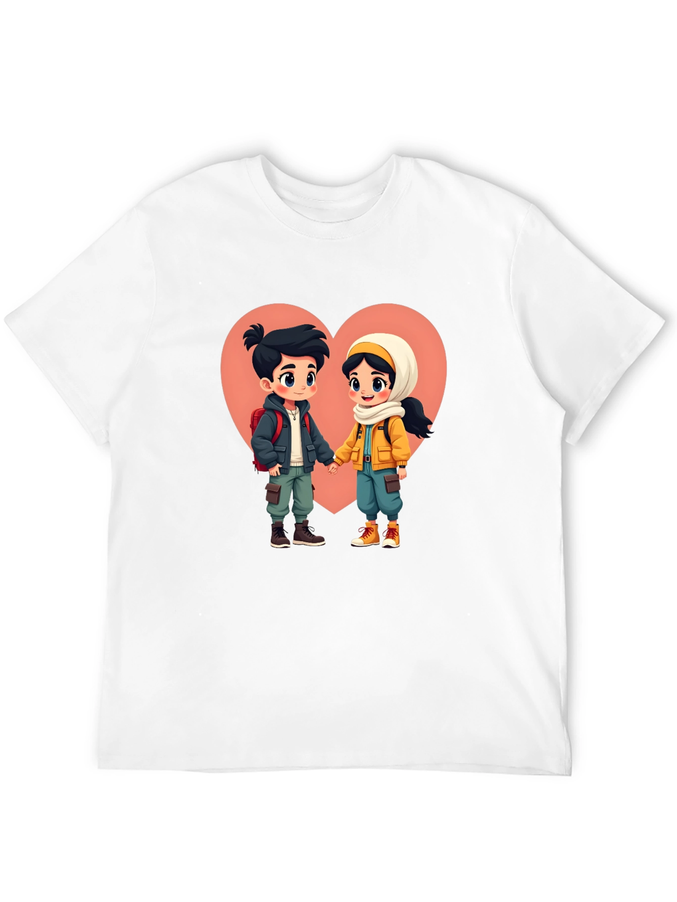 Romantic Cartoon Couple Black T-Shirt