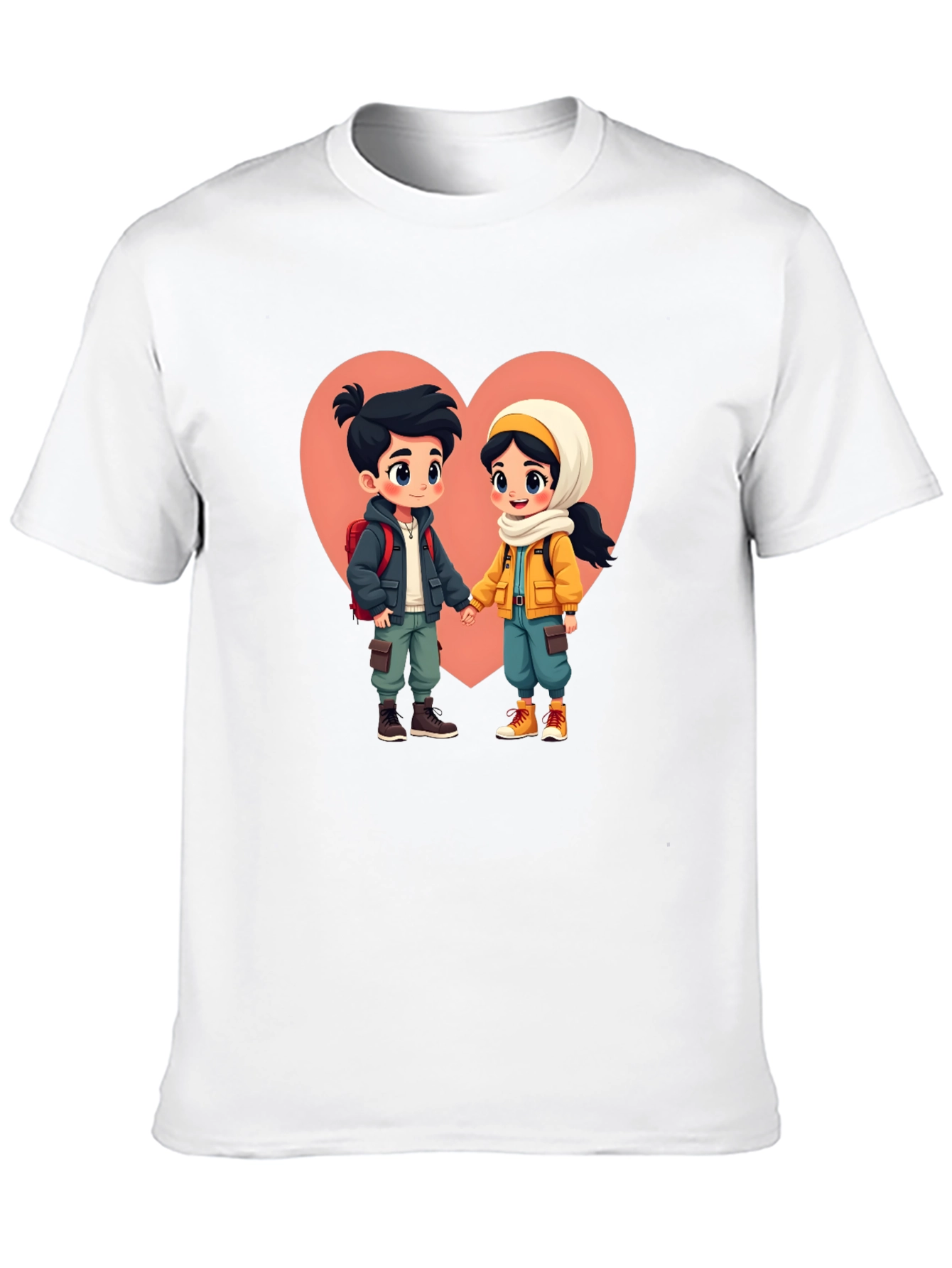Romantic Cartoon Couple Black T-Shirt