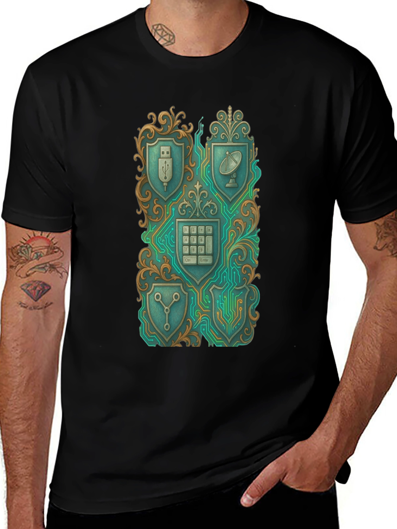 Tech Shield Tee - Gadget Crest Black T-Shirt