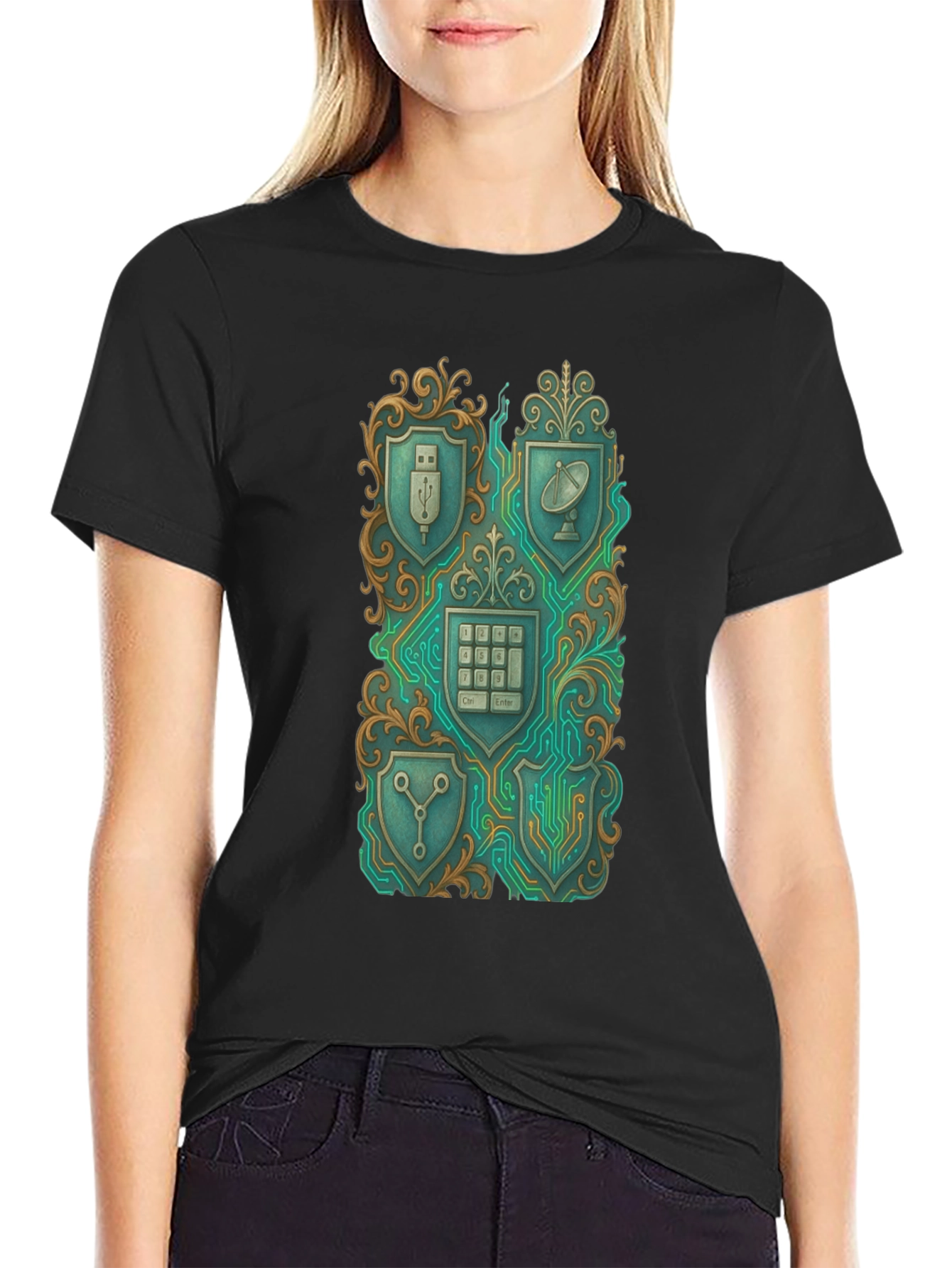 Tech Shield Tee - Gadget Crest Black T-Shirt