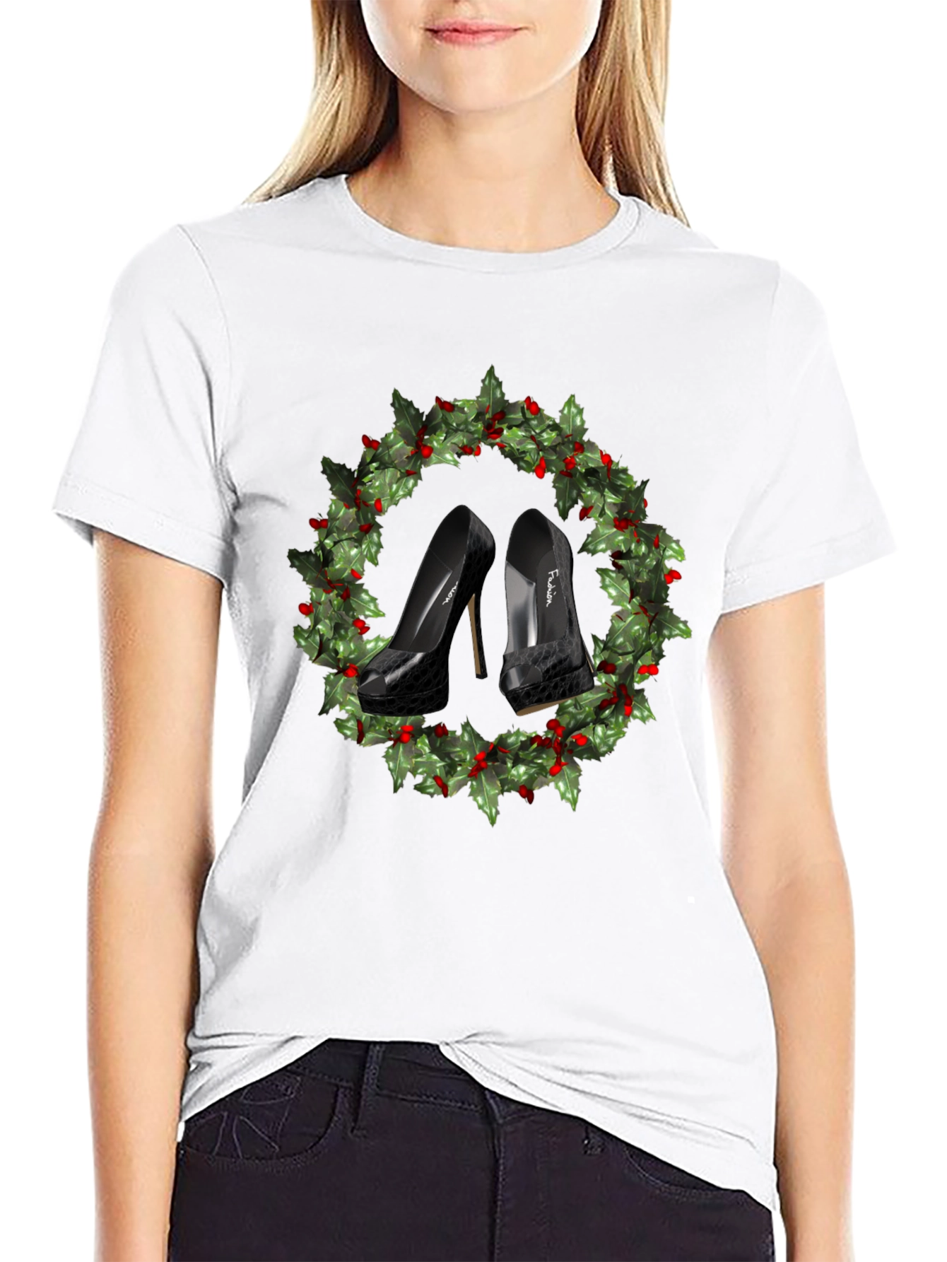 Festive High Heel Wreath T-Shirt