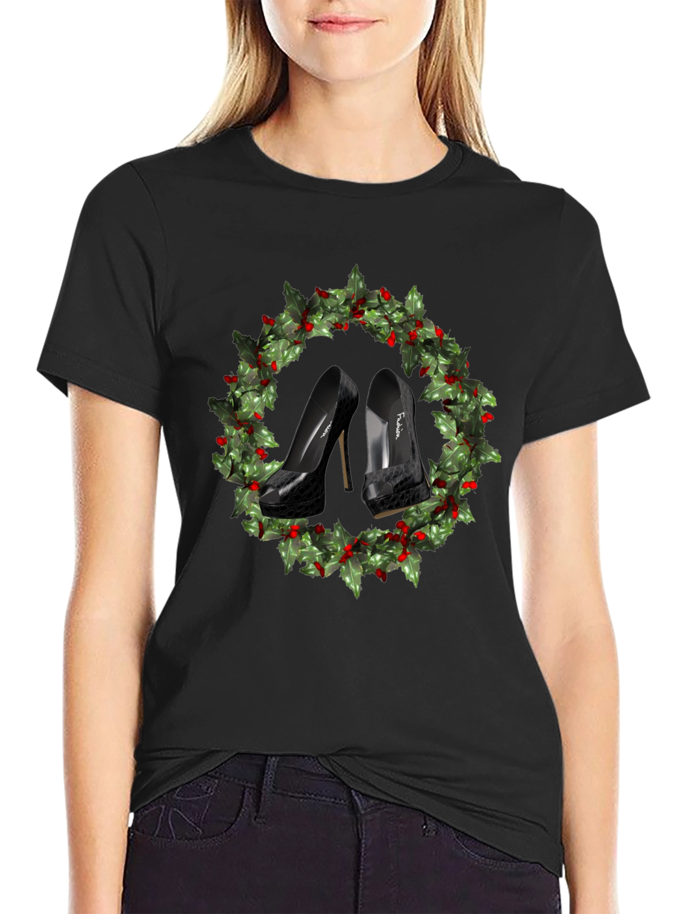 Festive High Heel Wreath T-Shirt