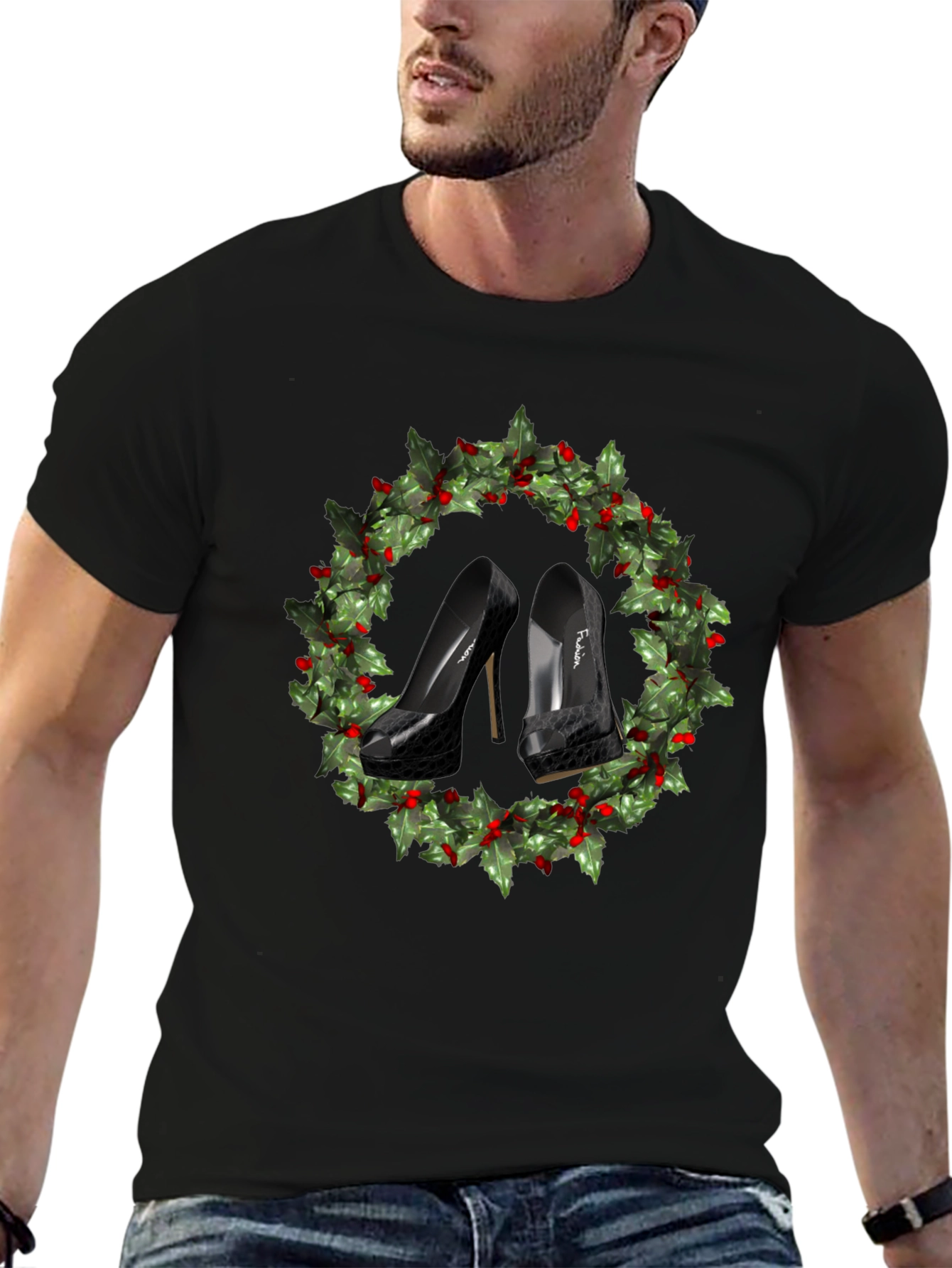 Festive High Heel Wreath T-Shirt