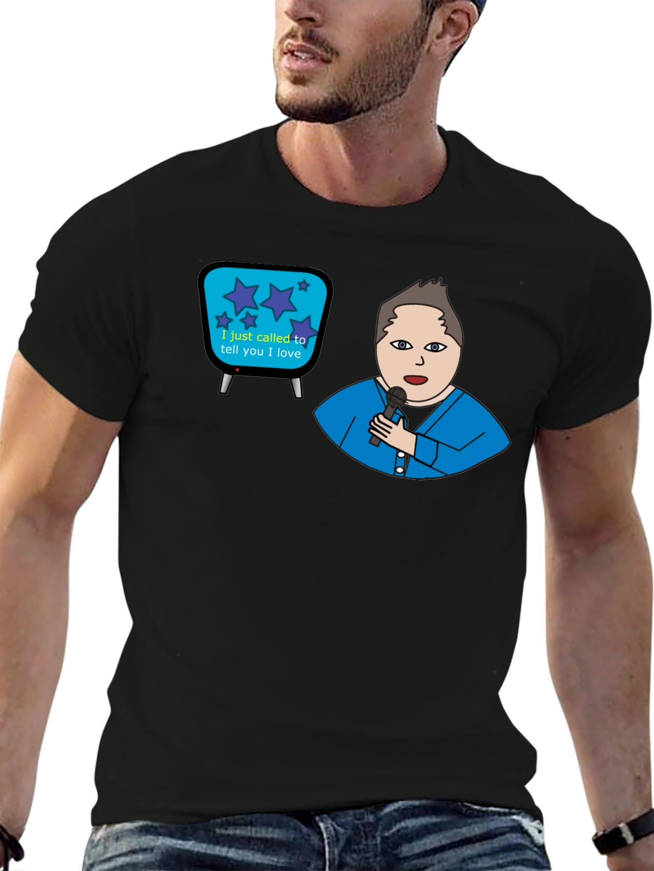 Retro TV & Crooner Graphic Tee - Black
