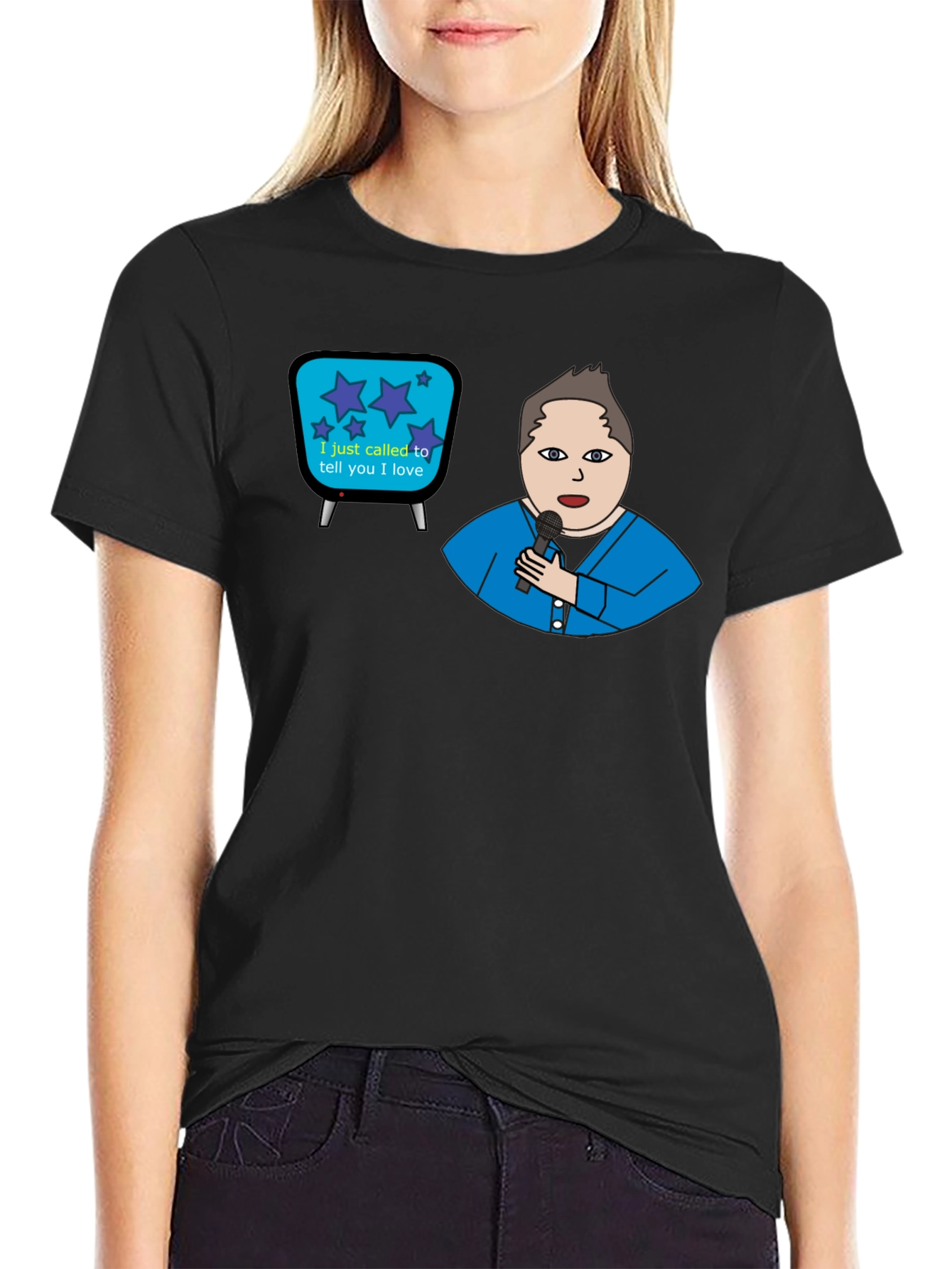 Retro TV & Crooner Graphic Tee - Black