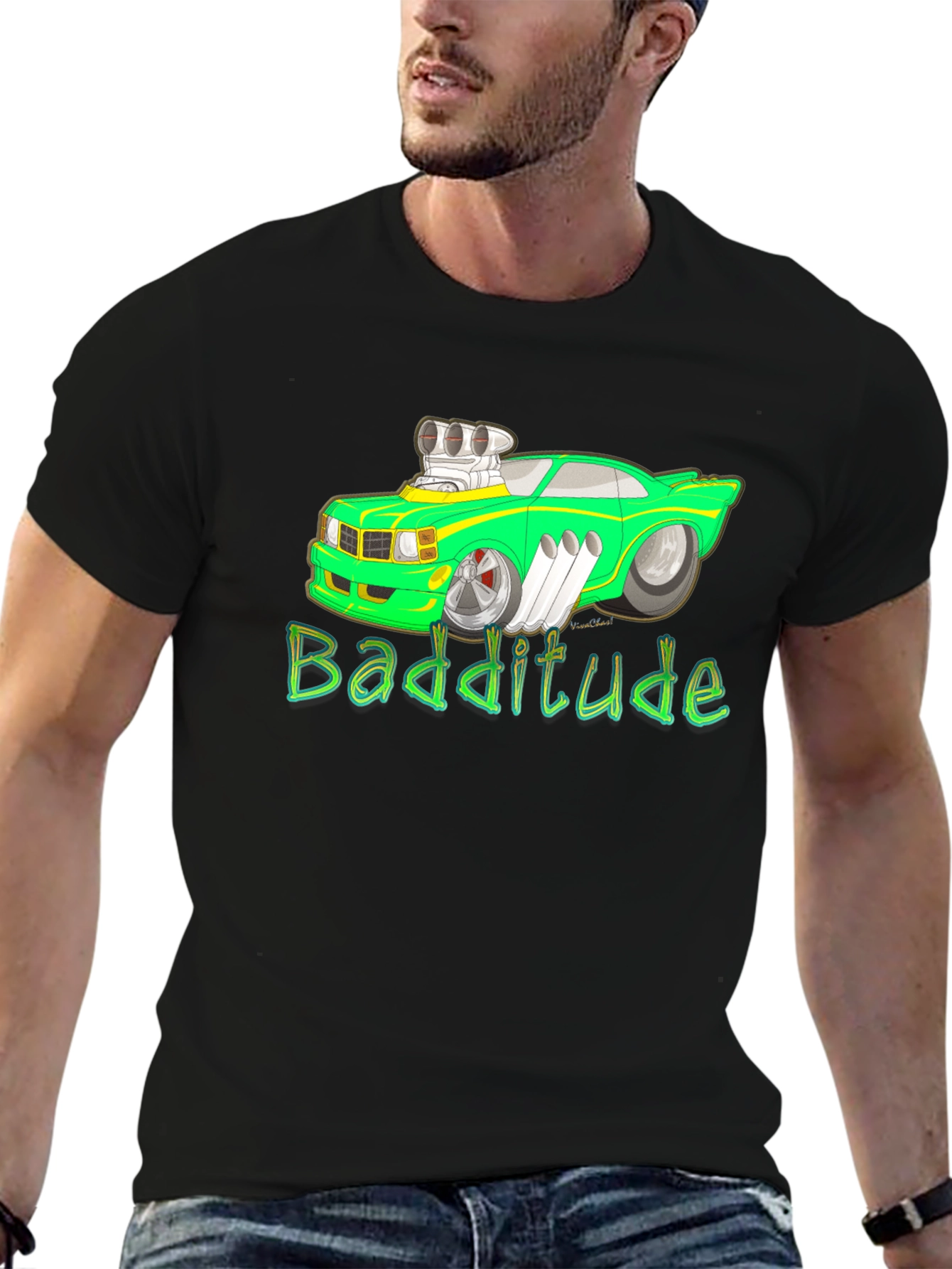 Badditude Cartoon Car Graphic T-Shirt