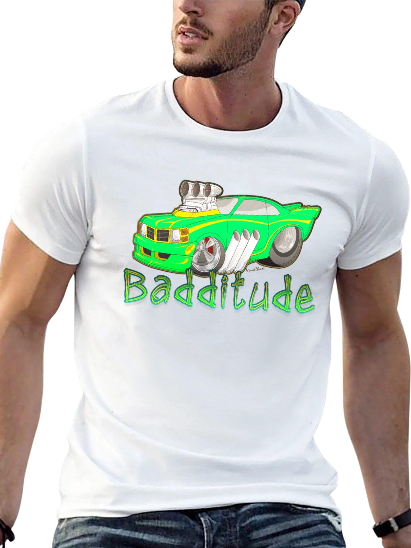 Badditude Cartoon Car Graphic T-Shirt