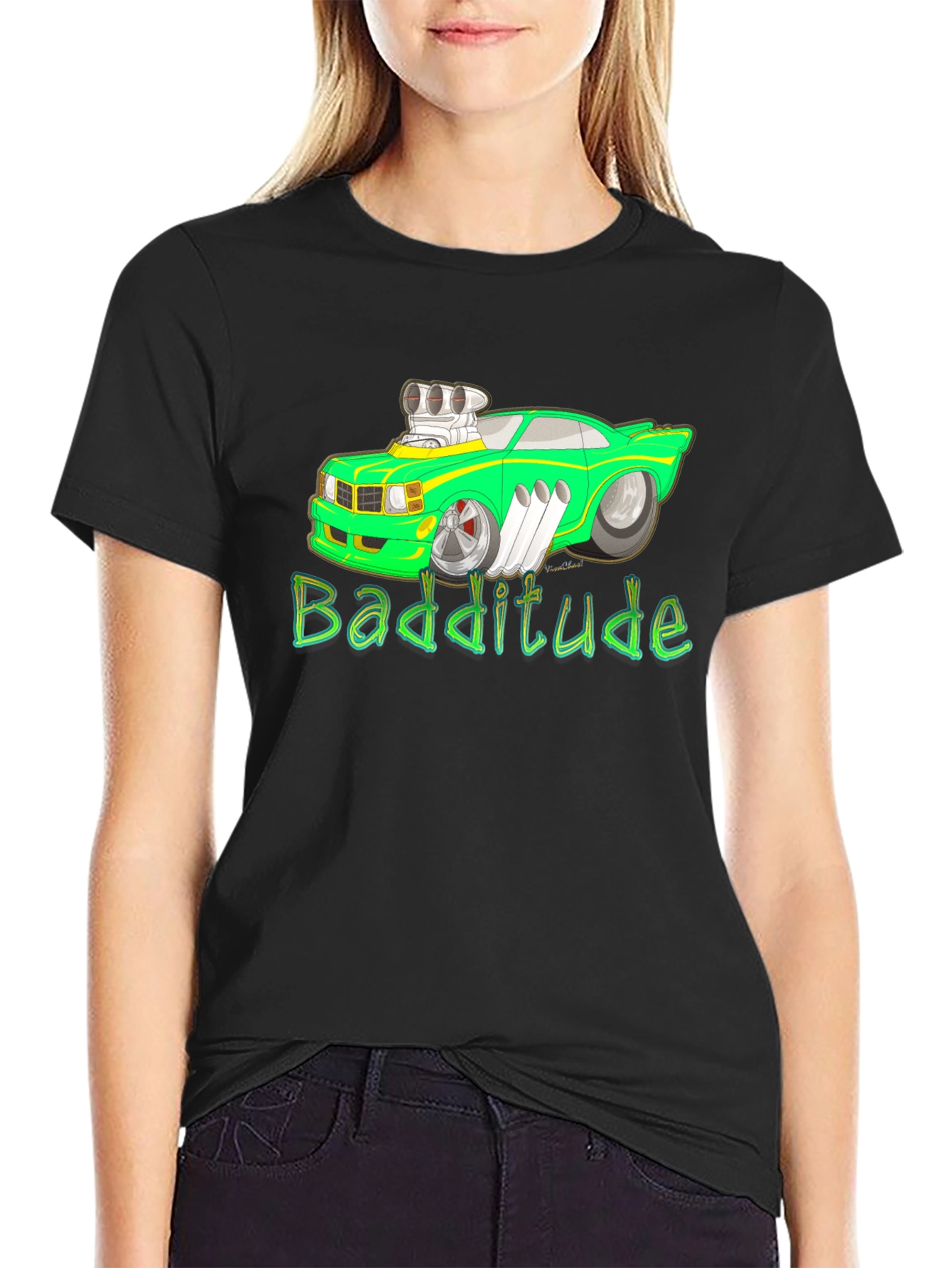 Badditude Cartoon Car Graphic T-Shirt