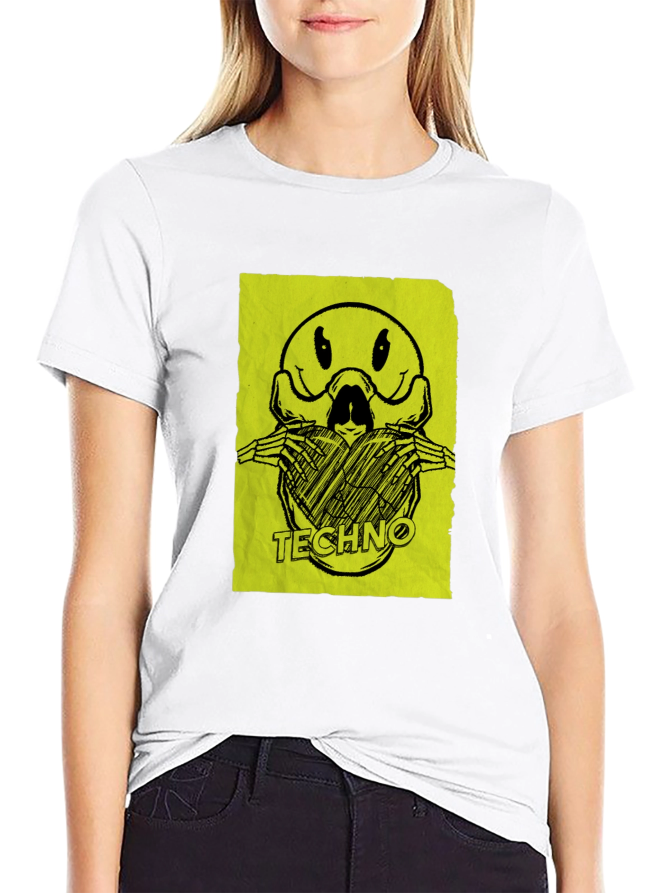 Techno Smiley Face Graphic Print T-Shirt