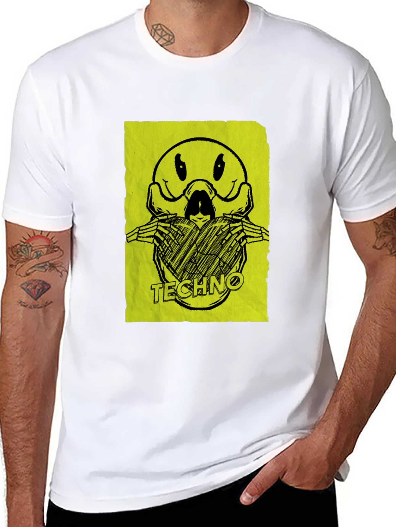 Techno Smiley Face Graphic Print T-Shirt