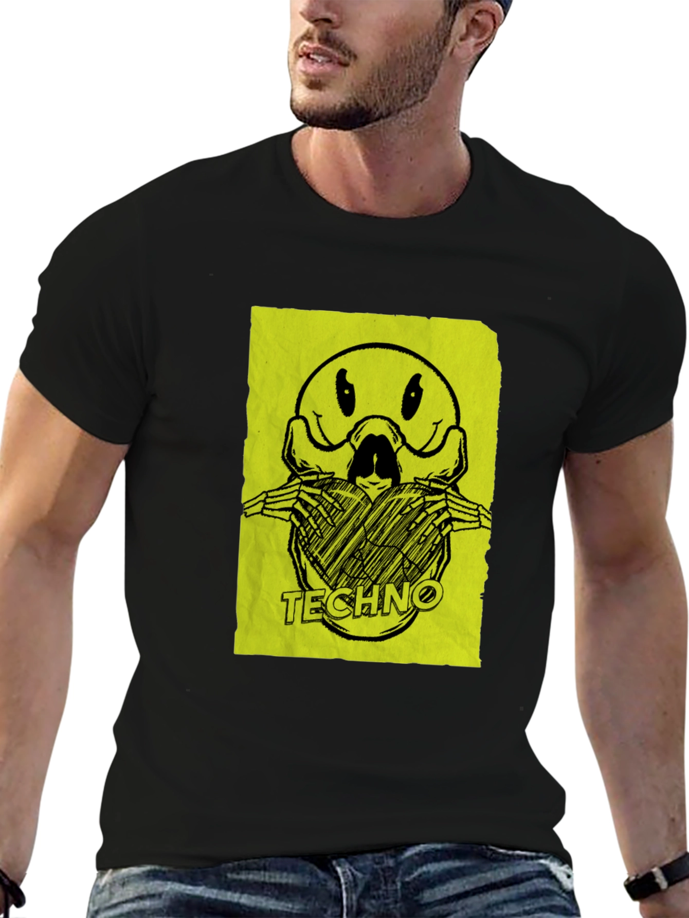 Techno Smiley Face Graphic Print T-Shirt