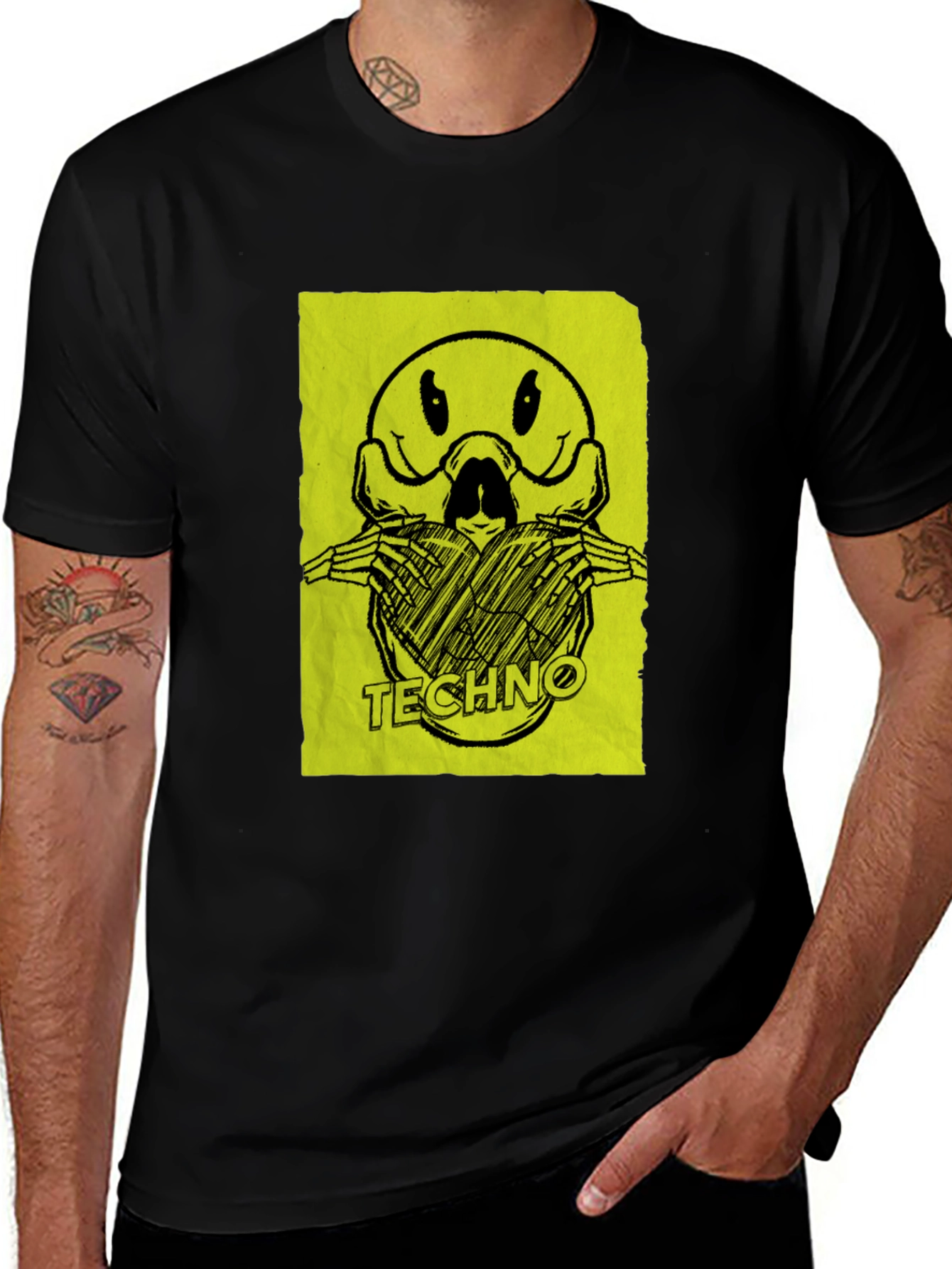 Techno Smiley Face Graphic Print T-Shirt