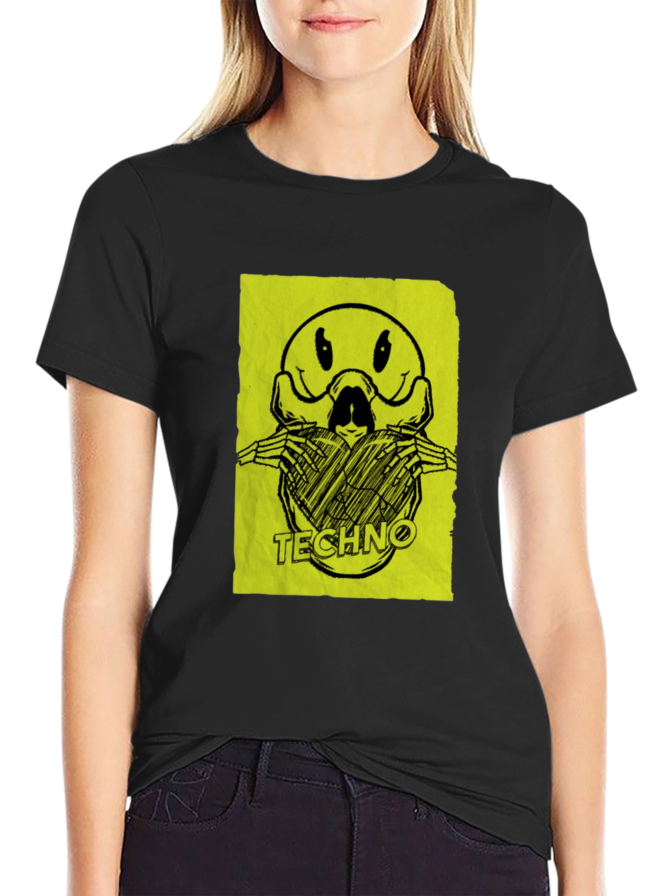 Techno Smiley Face Graphic Print T-Shirt