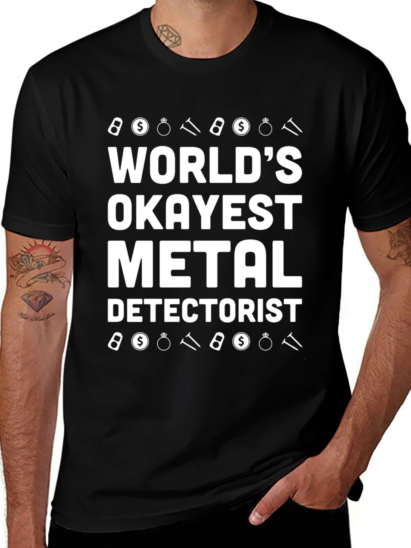 Worlds Okayest Metal Detectorist Black T-Shirt