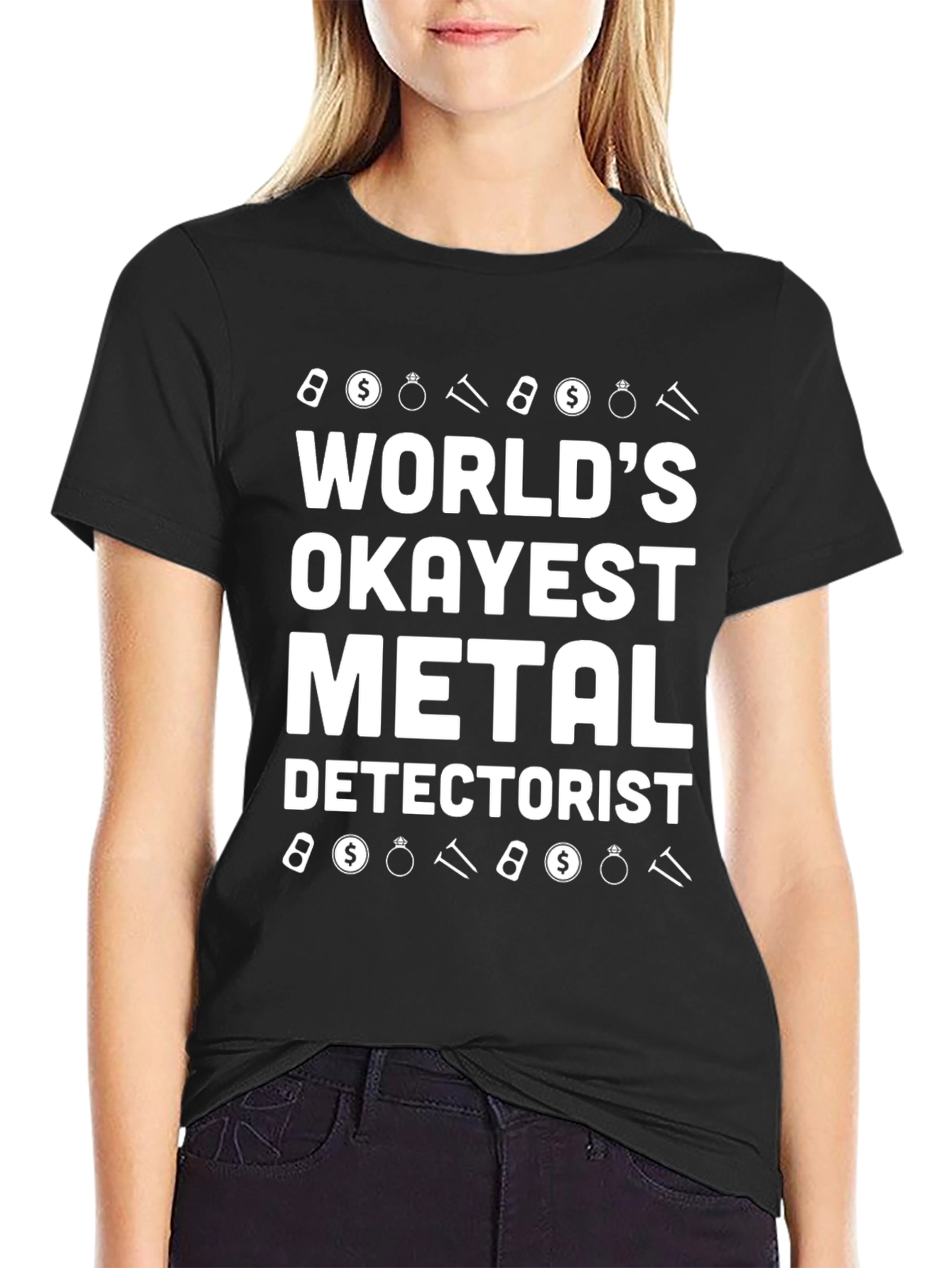 Worlds Okayest Metal Detectorist Black T-Shirt